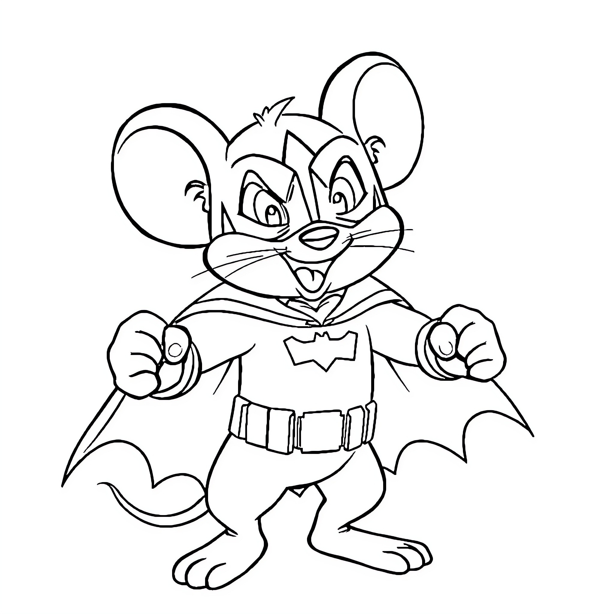Jerry the Heroic Mouse in Costume Coloring Page (free black-and-white line drawing printable PDF for all, from beginners to advanced learners, including children, teens, adults, and seniors)