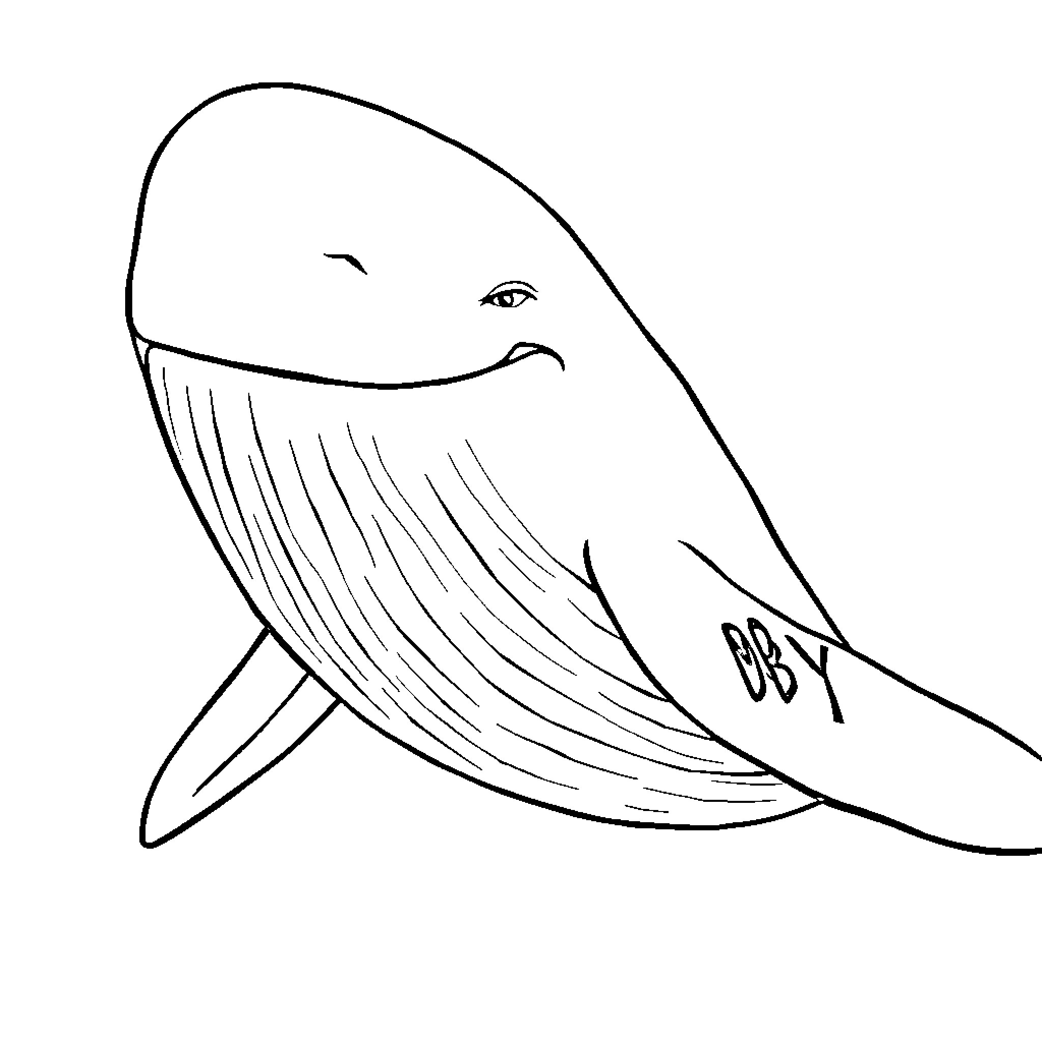 Moby Dick's Jovial Swim Coloring Page (free black-and-white line drawing printable PDF for all, from beginners to advanced learners, including children, teens, adults, and seniors)