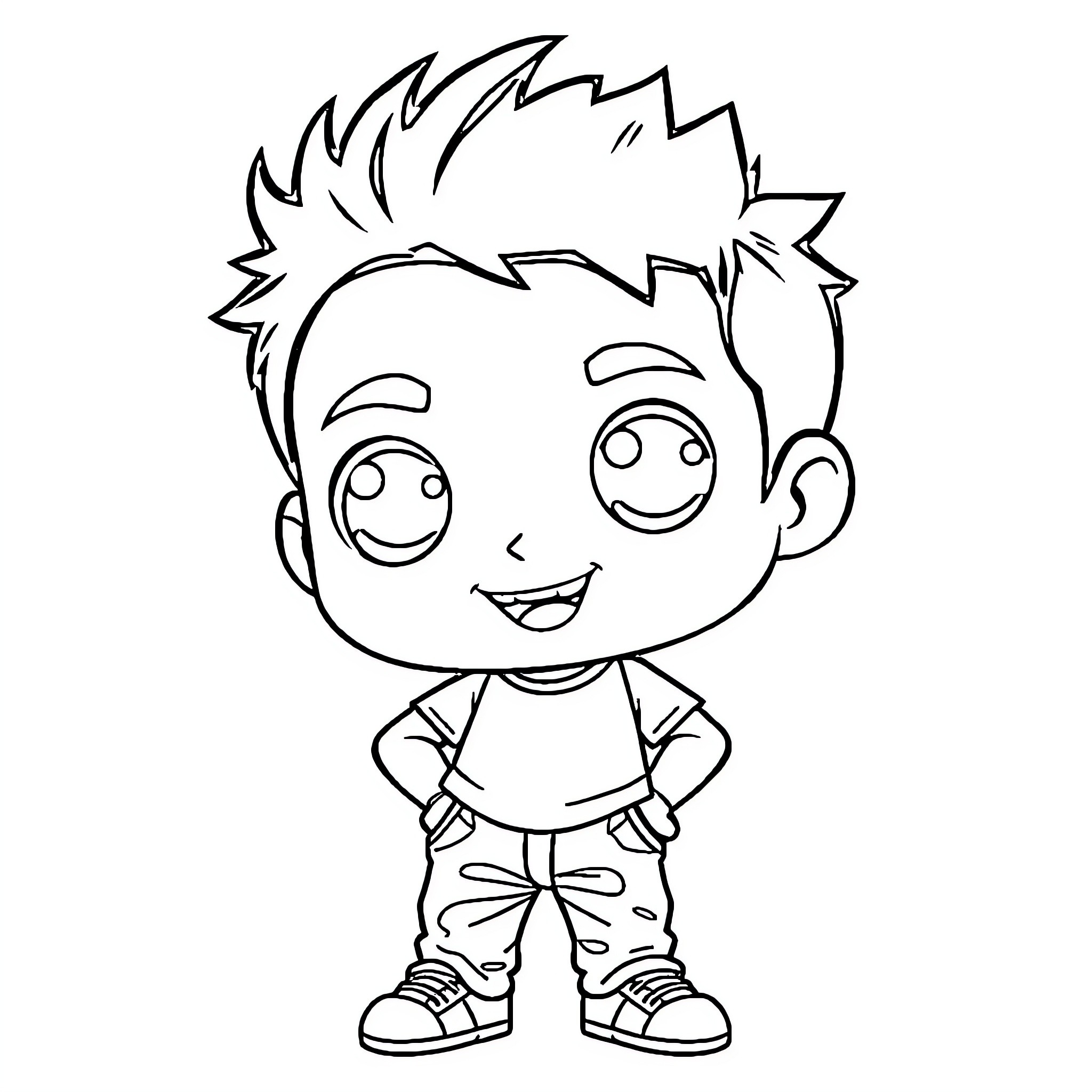 Boy expressing joyful emotions in simple attire Coloring Page (free black-and-white line drawing printable PDF for all, from beginners to advanced learners, including children, teens, adults, and seniors)