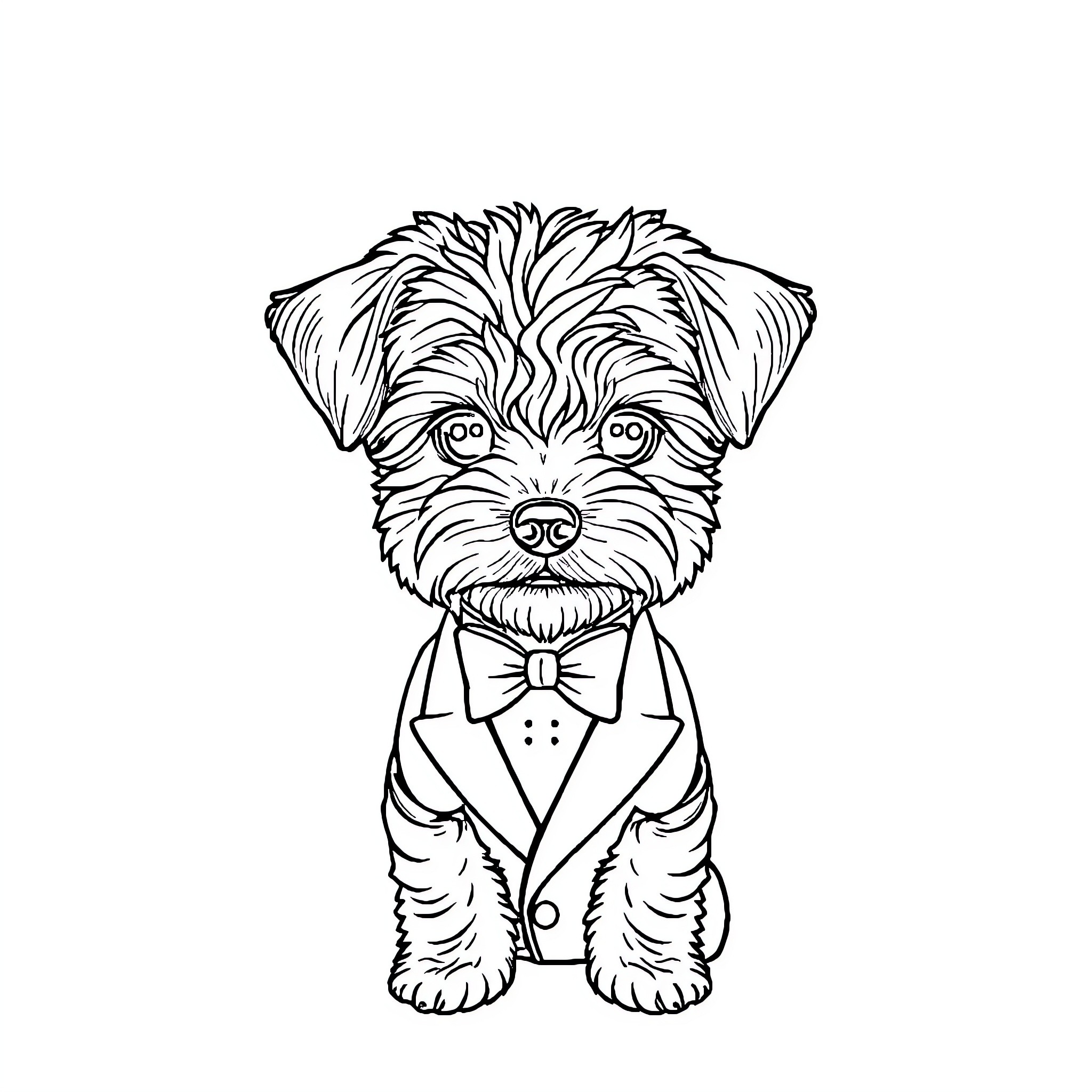 Cavoodle dressed in a suit and bow tie Coloring Page (free black-and-white line drawing printable PDF for all, from beginners to advanced learners, including children, teens, adults, and seniors)