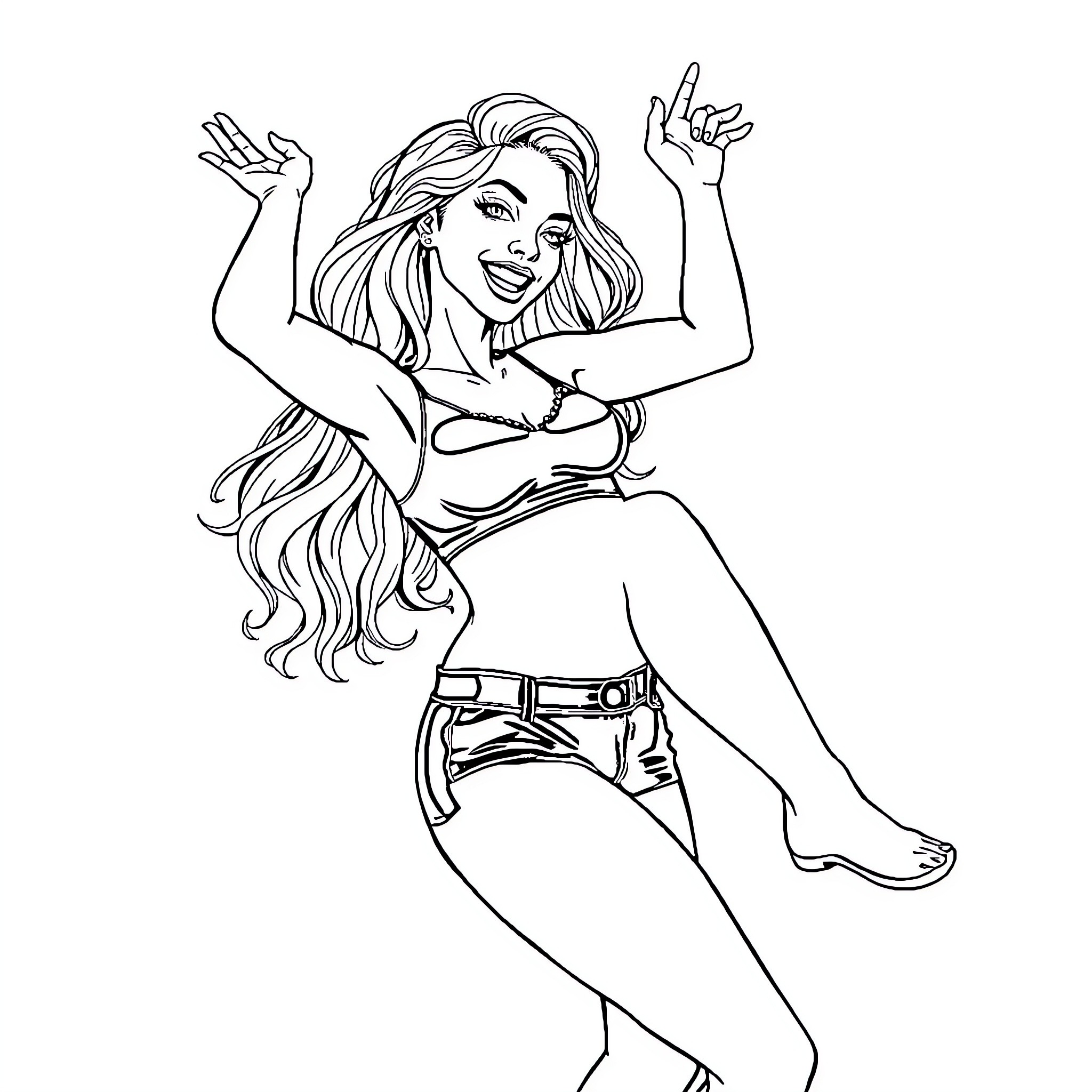 Sydney Sweeney striking a playful pose Coloring Page (free black-and-white line drawing printable PDF for all, from beginners to advanced learners, including children, teens, adults, and seniors)
