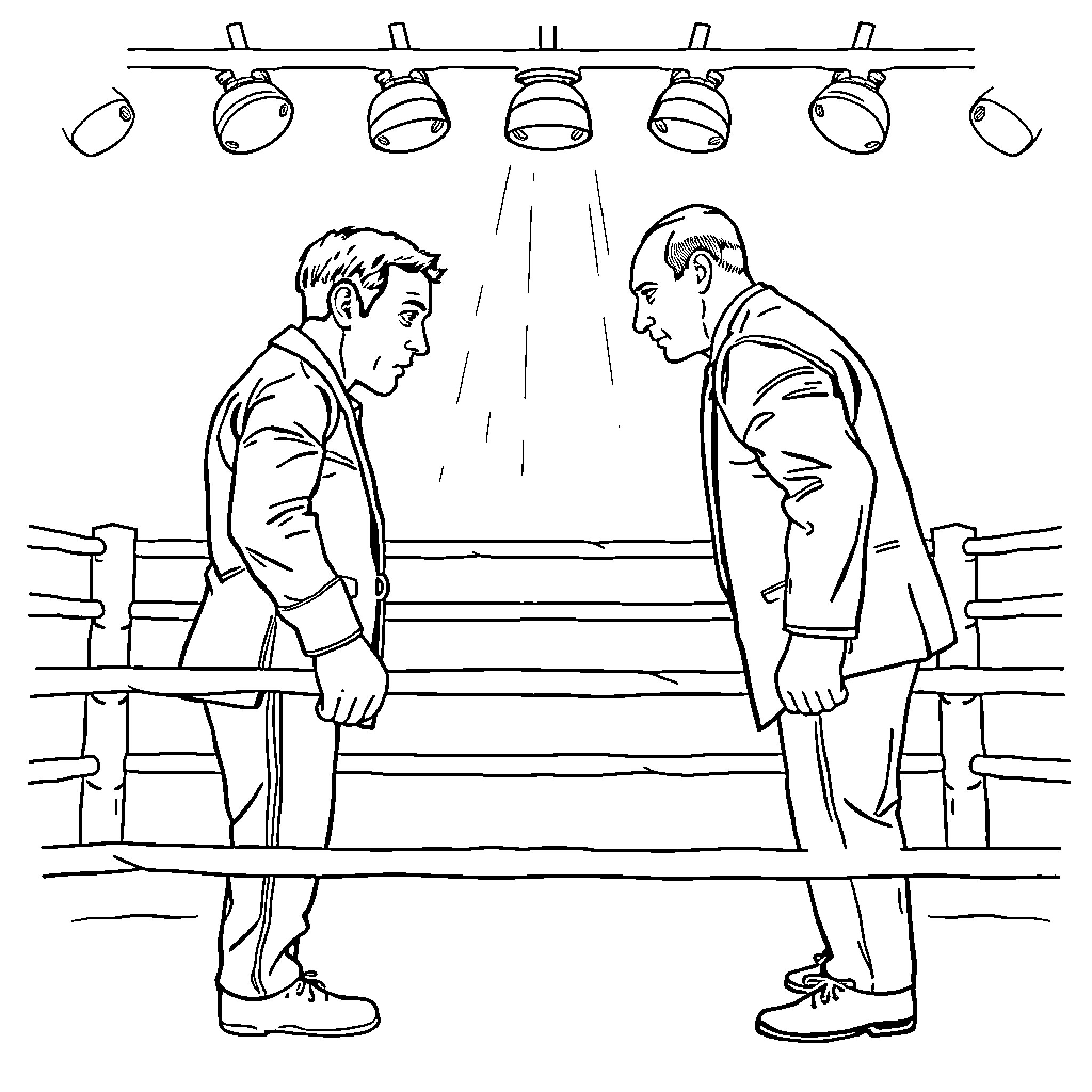 Emanuel Macron meeting with a business leader Coloring Page (free black-and-white line drawing printable PDF for all, from beginners to advanced learners, including children, teens, adults, and seniors)