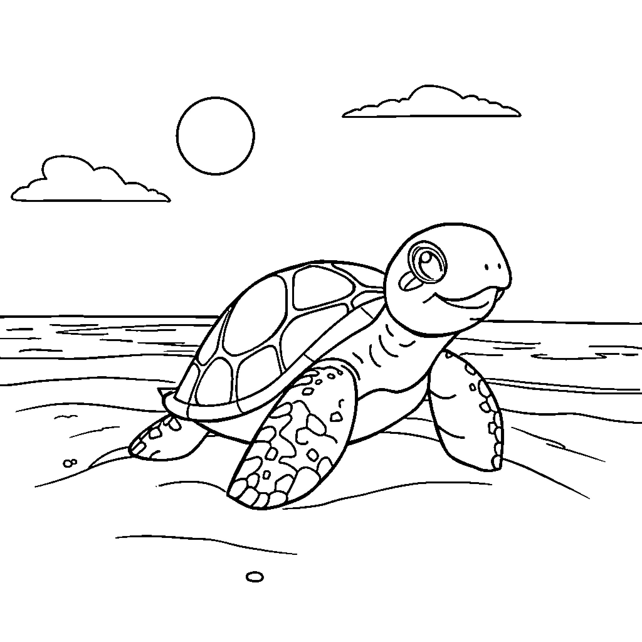 Turtle swimming in the ocean Coloring Page (free black-and-white line drawing printable PDF for all, from beginners to advanced learners, including children, teens, adults, and seniors)