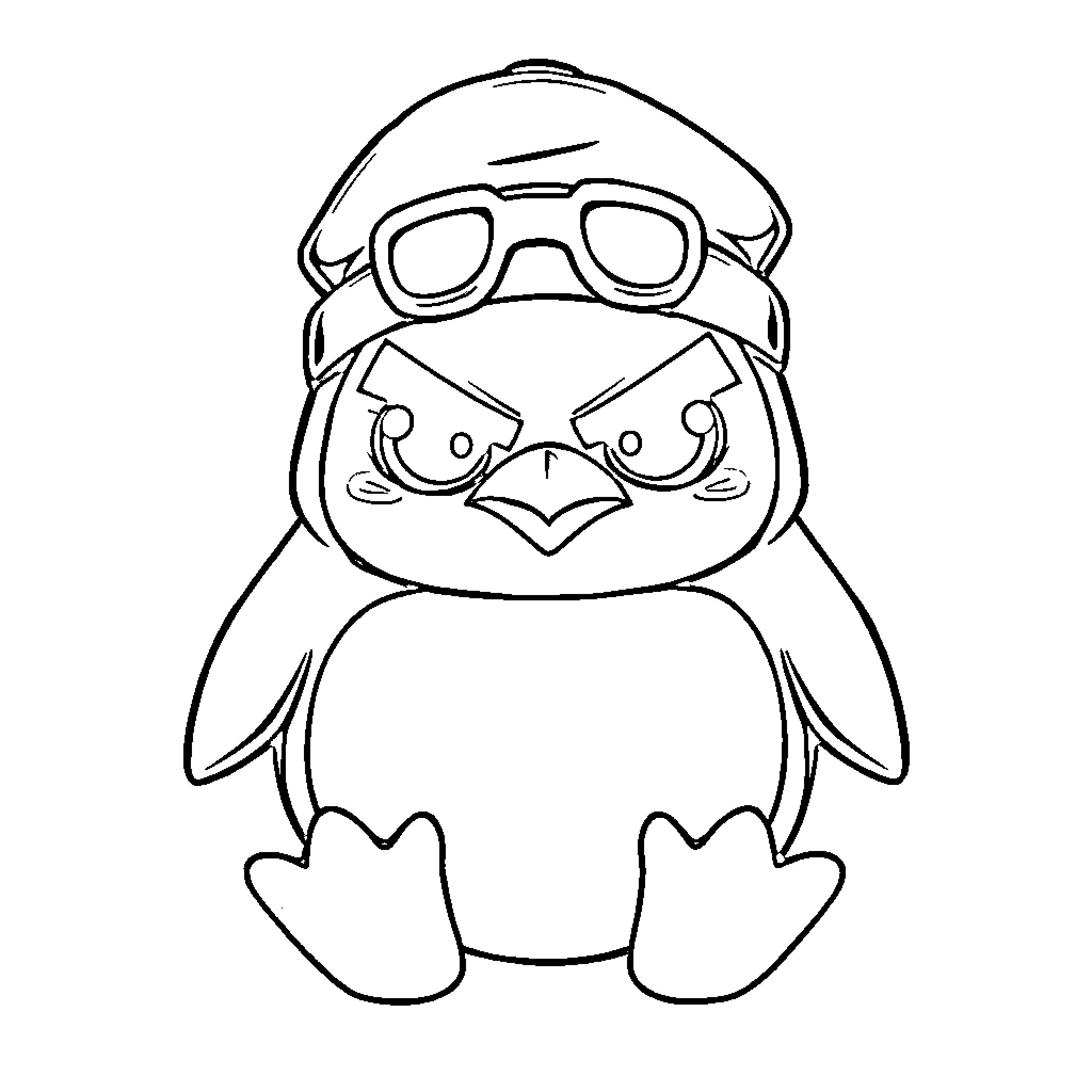 Badtz-Maru Penguin in Glasses and Winter Outfit Coloring Page (free black-and-white line drawing printable PDF for all, from beginners to advanced learners, including children, teens, adults, and seniors)