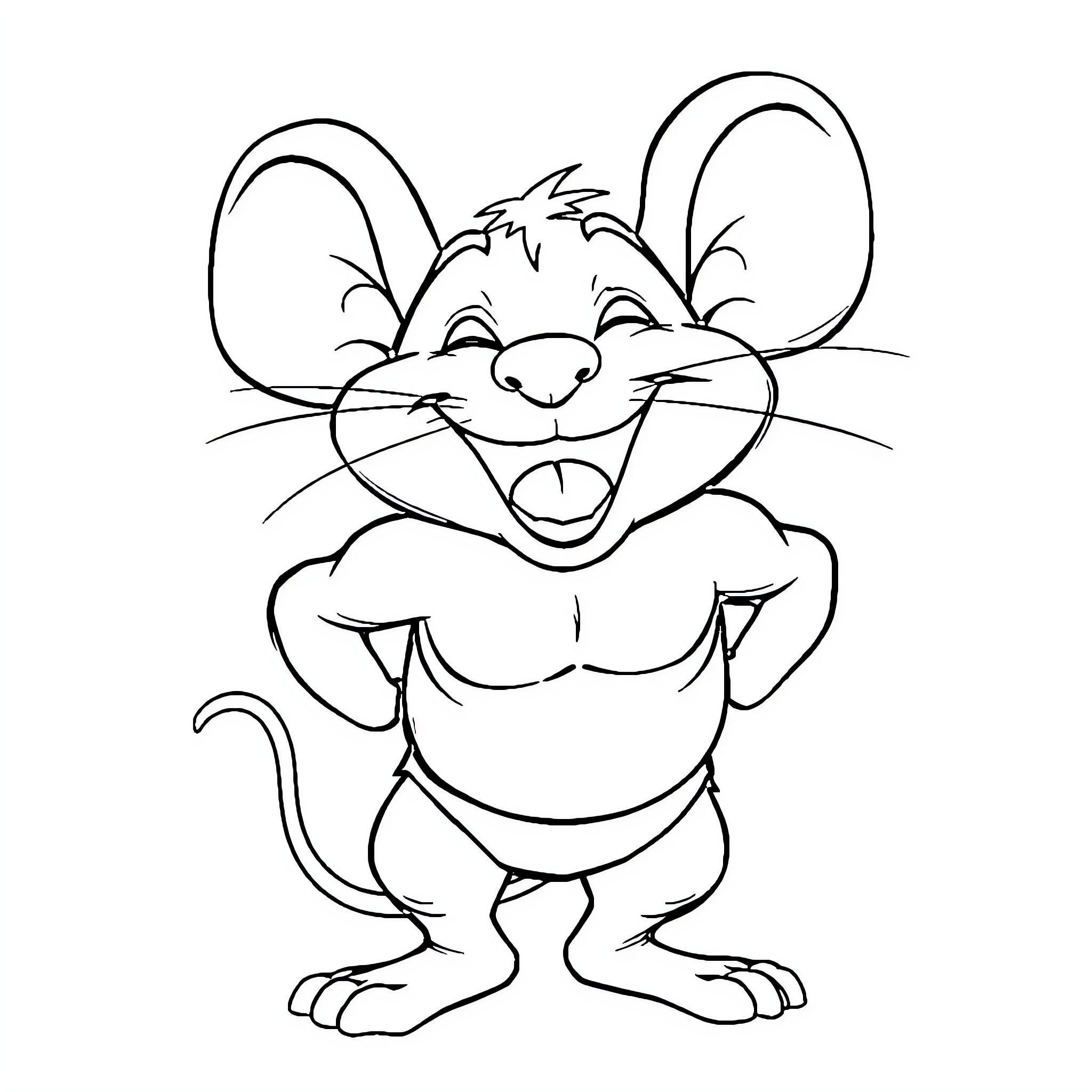 Mouse character in a playful pose Coloring Page (free black-and-white line drawing printable PDF for all, from beginners to advanced learners, including children, teens, adults, and seniors)