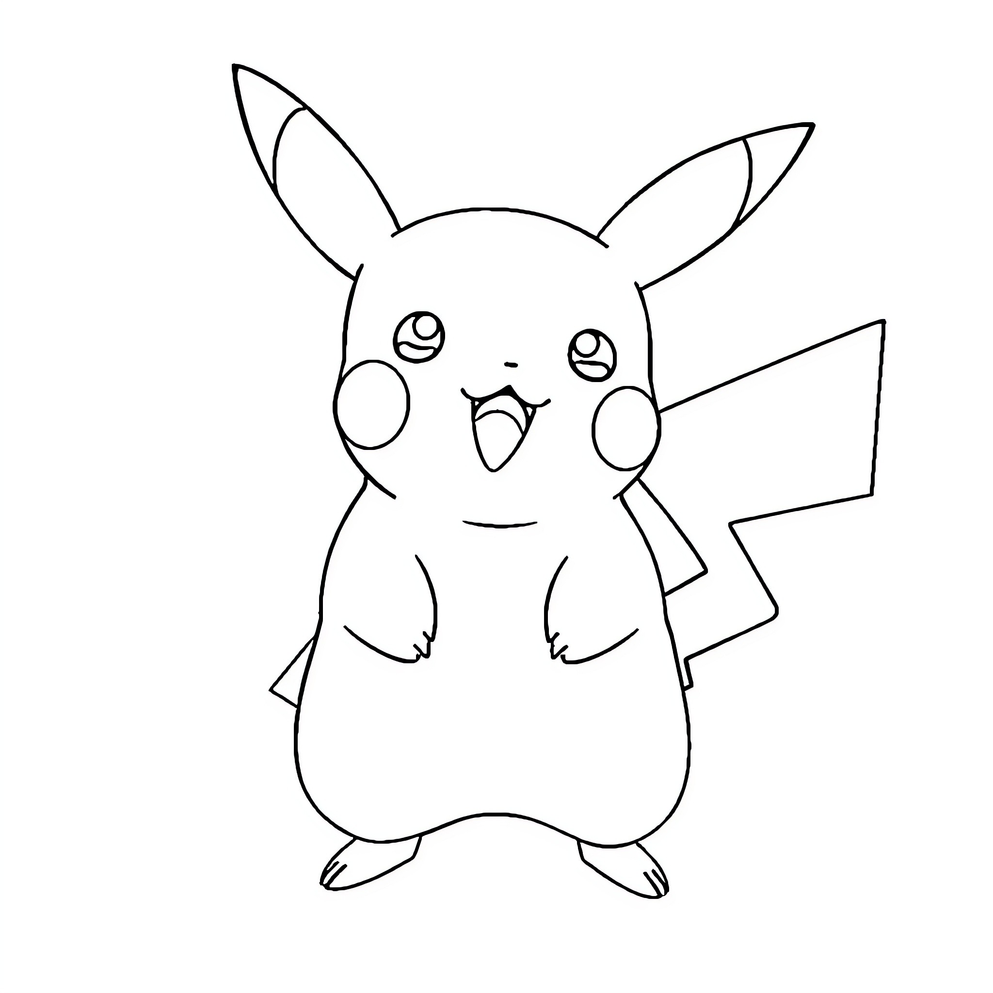 Pikachu expressing surprise and excitement Coloring Page (free black-and-white line drawing printable PDF for all, from beginners to advanced learners, including children, teens, adults, and seniors)