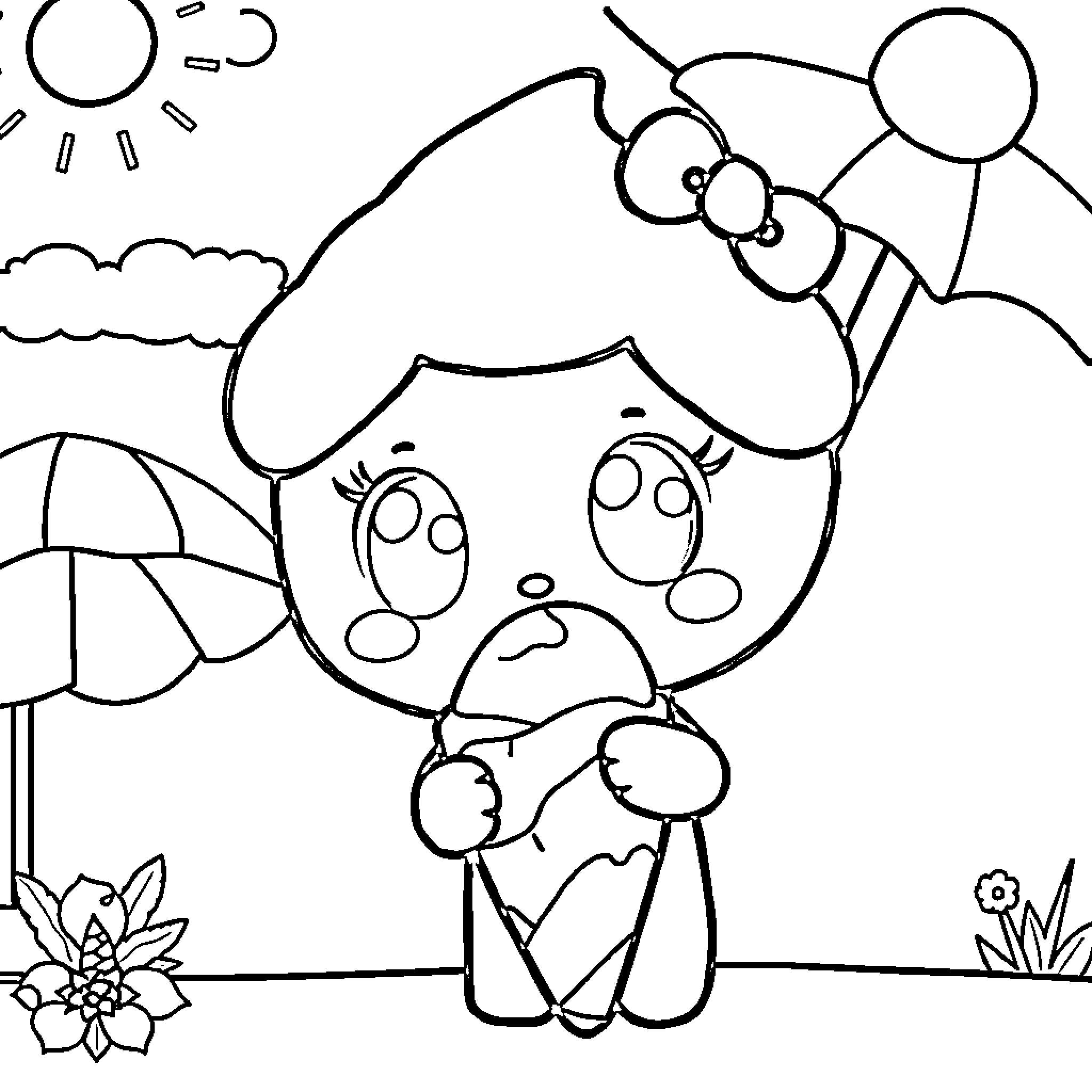 Melodi's Outdoor Adventure Coloring Page (free black-and-white line drawing printable PDF for all, from beginners to advanced learners, including children, teens, adults, and seniors)