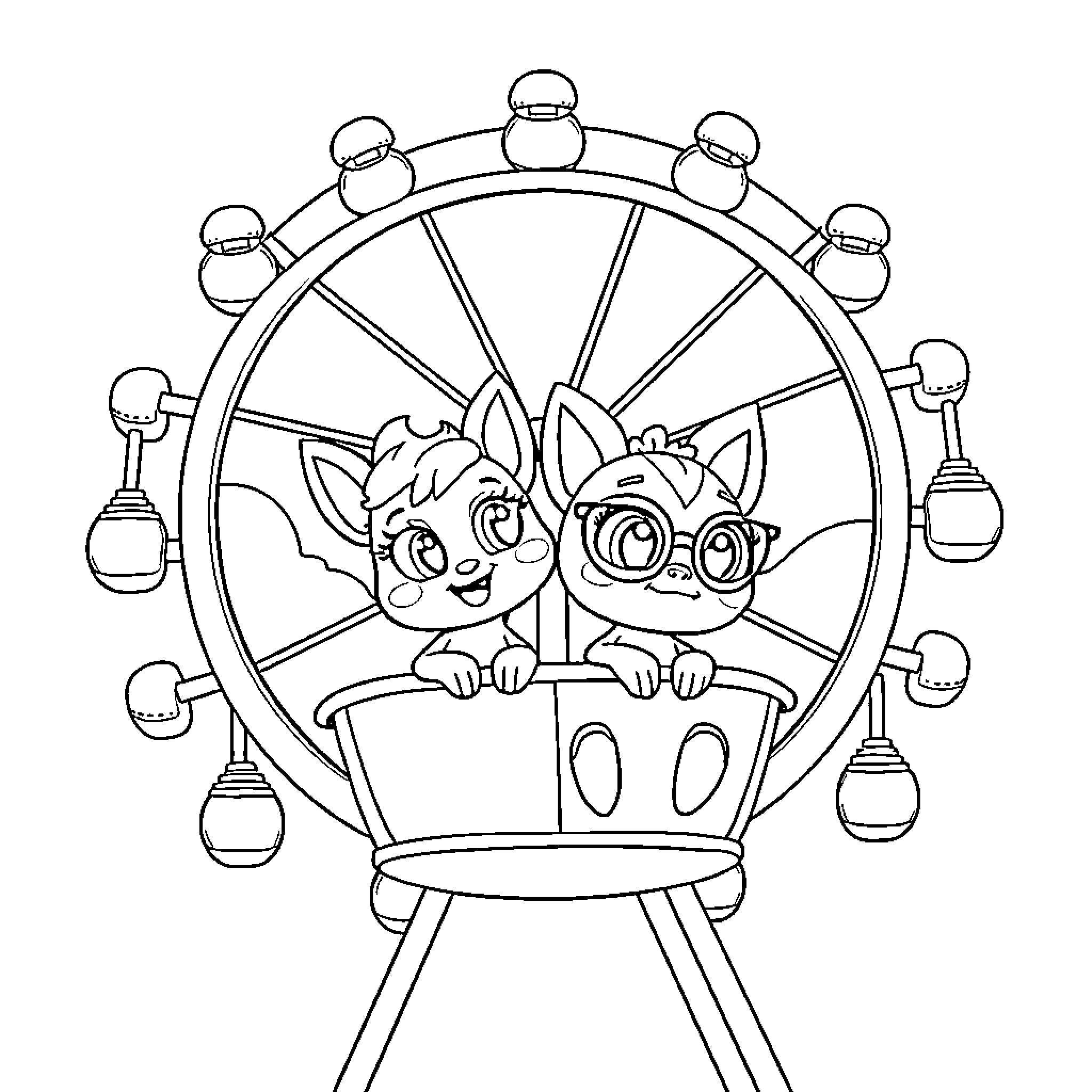 Meekah's Ferris Wheel Adventure Coloring Page (free black-and-white line drawing printable PDF for all, from beginners to advanced learners, including children, teens, adults, and seniors)