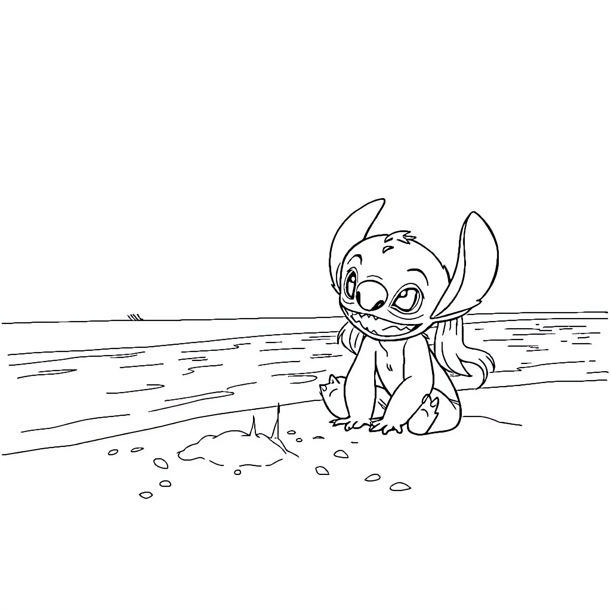 Angèle sitting alone on the beach Coloring Page (free black-and-white line drawing printable PDF for all, from beginners to advanced learners, including children, teens, adults, and seniors)