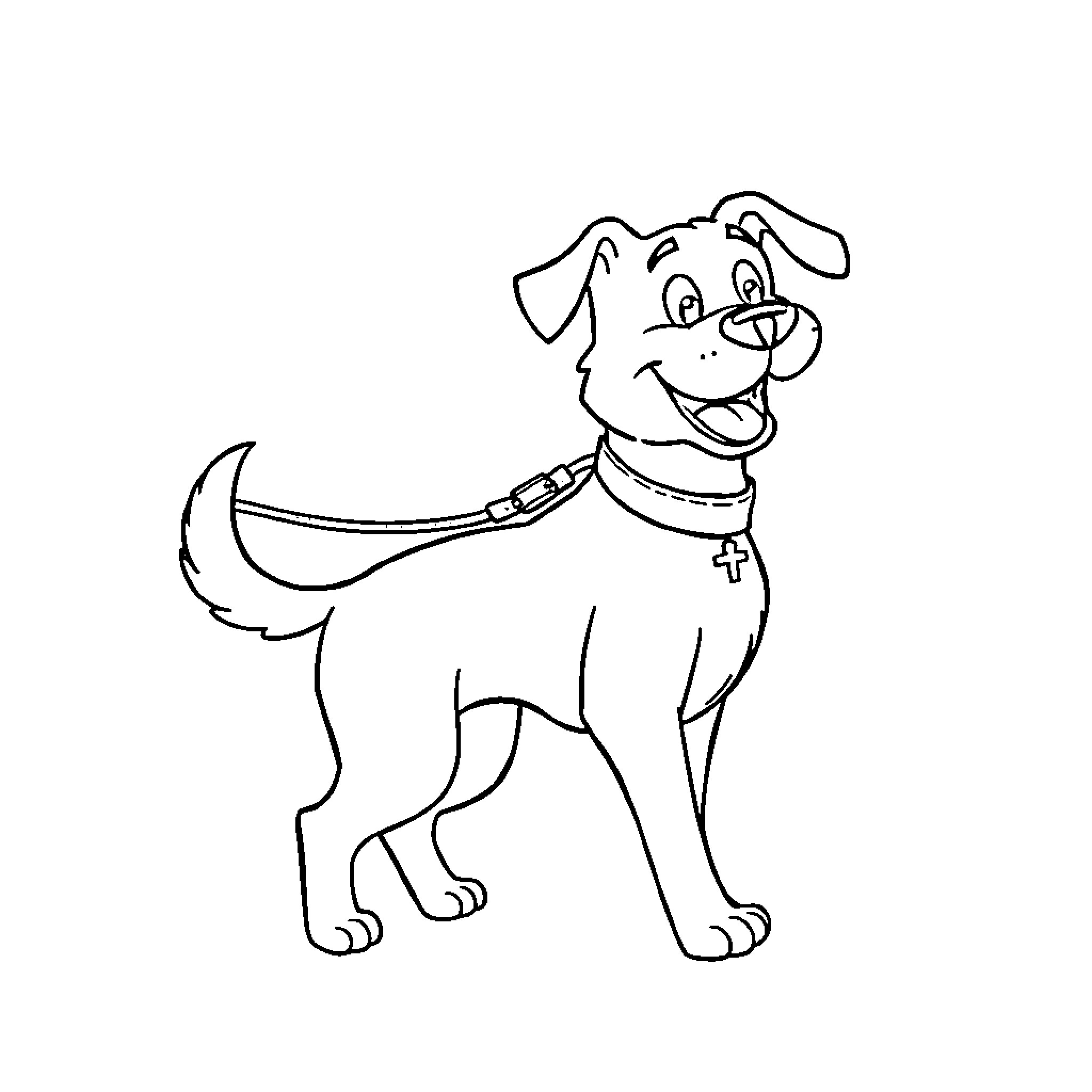Dog wearing a collar and tag Coloring Page (free black-and-white line drawing printable PDF for all, from beginners to advanced learners, including children, teens, adults, and seniors)