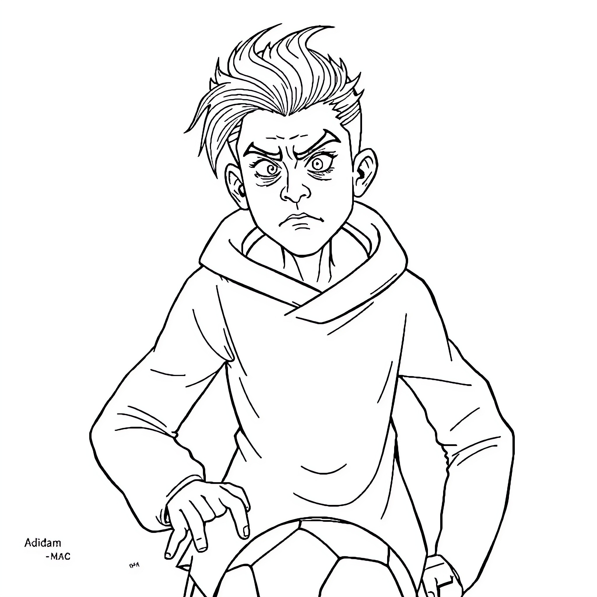 Wednesday grumpy boy in casual outfit Coloring Page (free black-and-white line drawing printable PDF for all, from beginners to advanced learners, including children, teens, adults, and seniors)