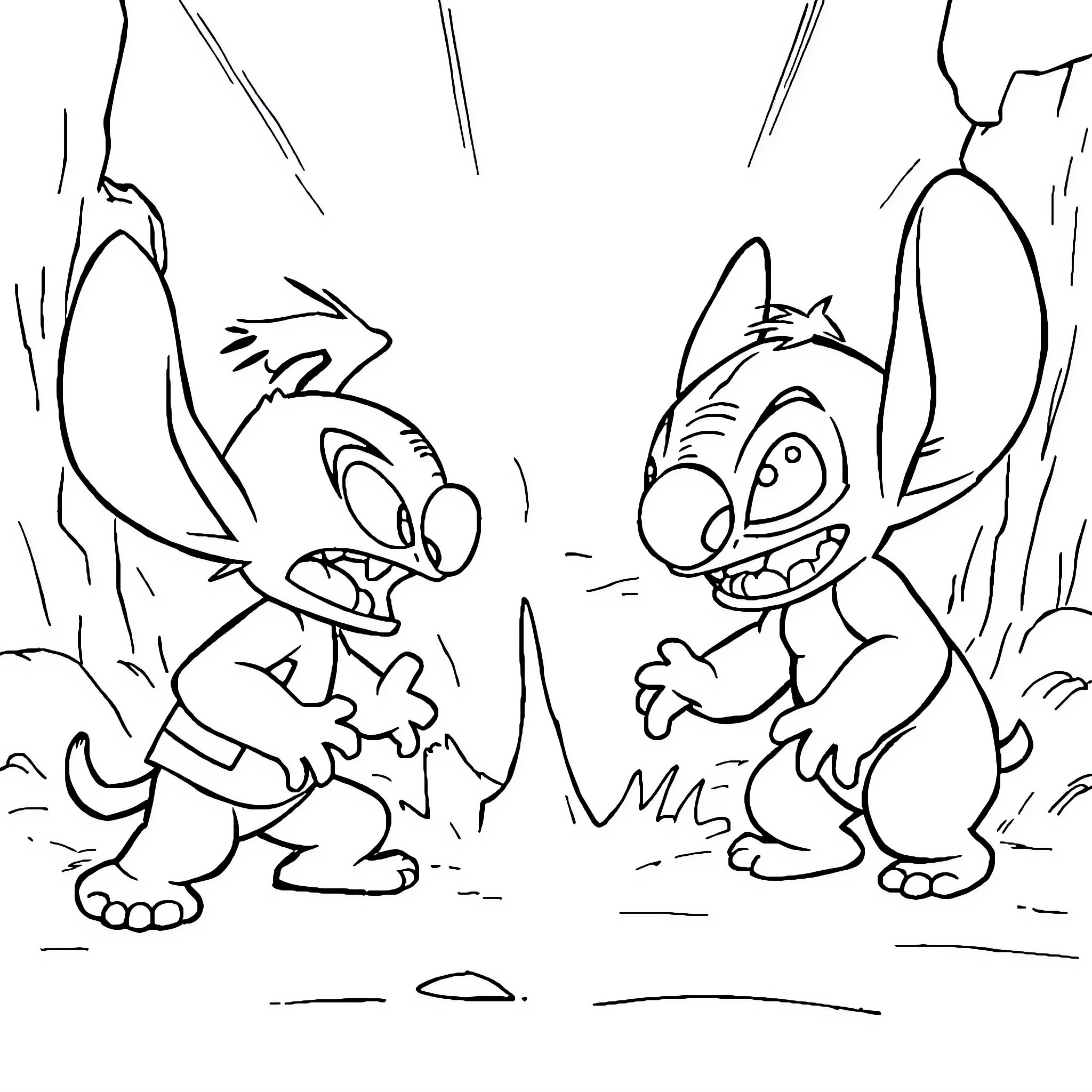 Ren and Stimpy's Zany Antics in the Wild Coloring Page (free black-and-white line drawing printable PDF for all, from beginners to advanced learners, including children, teens, adults, and seniors)