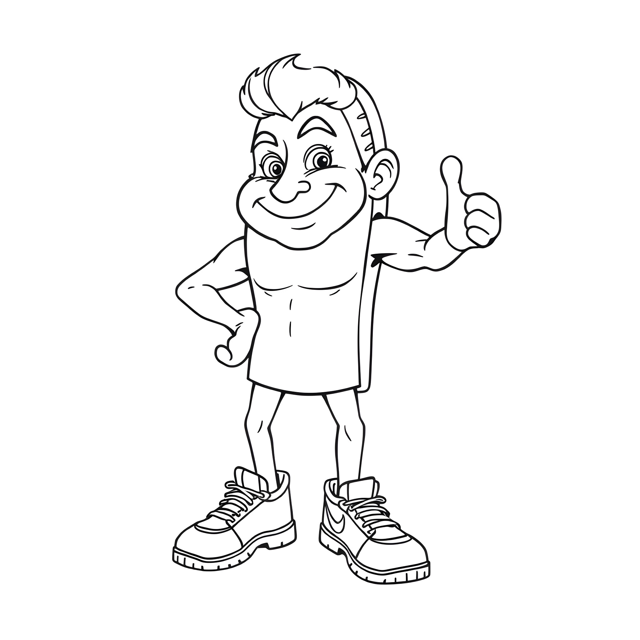 Sandal-wearing boy giving thumbs up Coloring Page (free black-and-white line drawing printable PDF for all, from beginners to advanced learners, including children, teens, adults, and seniors)