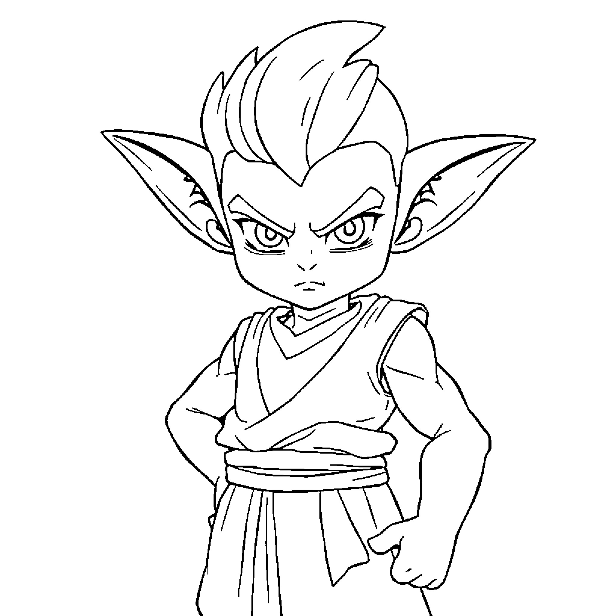 Gon Freecss in a determined warrior pose Coloring Page (free black-and-white line drawing printable PDF for all, from beginners to advanced learners, including children, teens, adults, and seniors)