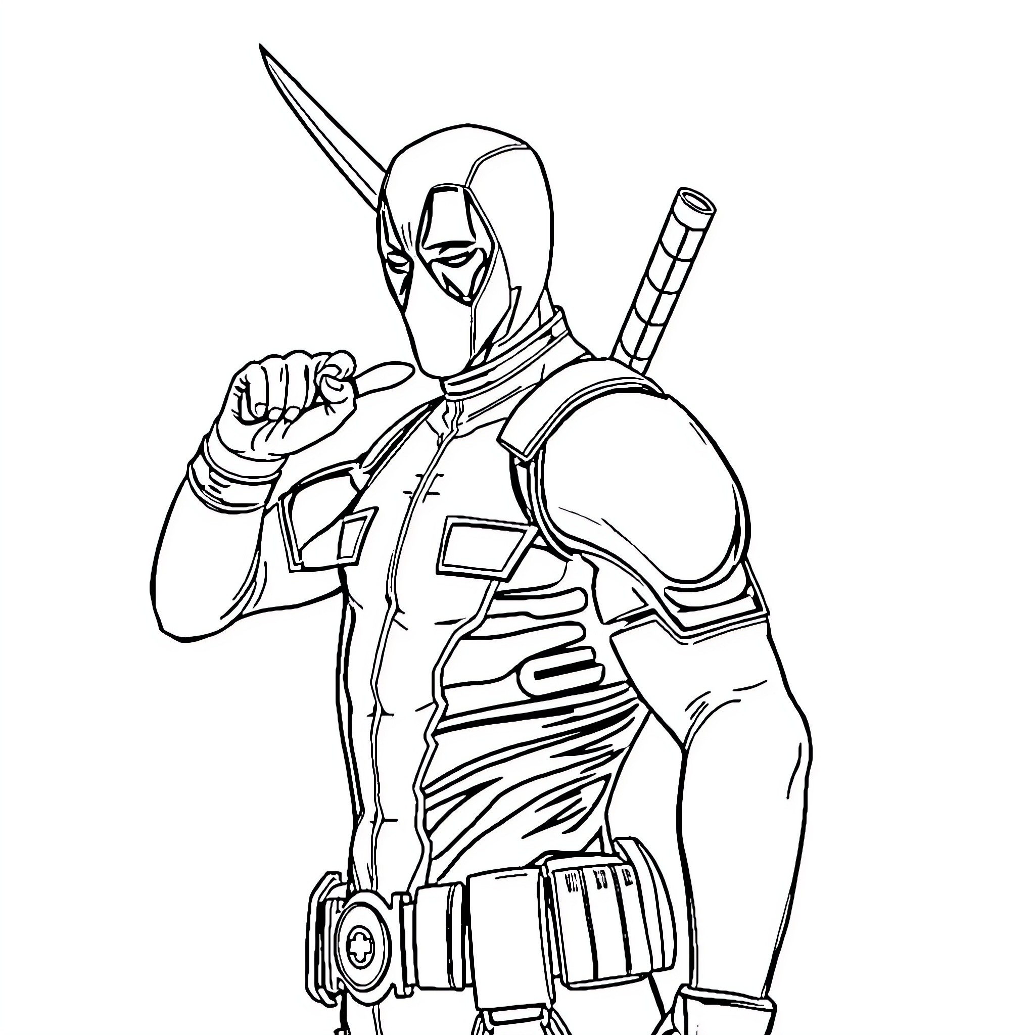 Licorne depicted in an action pose with weapon Coloring Page (free black-and-white line drawing printable PDF for all, from beginners to advanced learners, including children, teens, adults, and seniors)