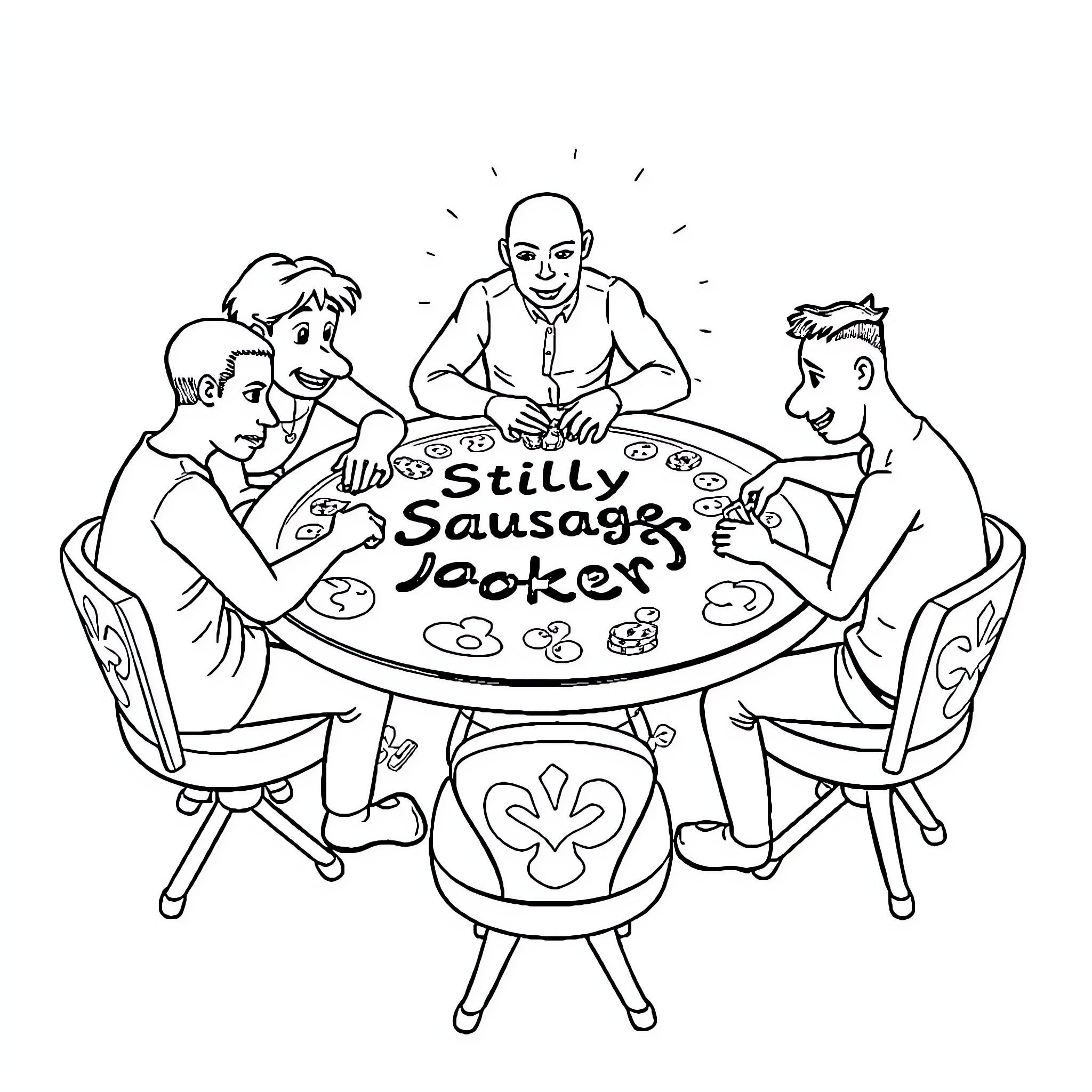 Gamer friends enjoying a board game together Coloring Page (free black-and-white line drawing printable PDF for all, from beginners to advanced learners, including children, teens, adults, and seniors)