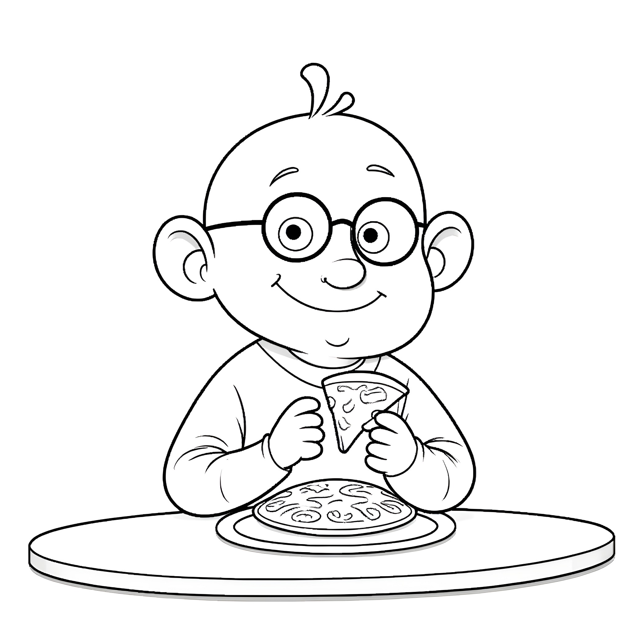 Gru enjoying a delicious pizza Coloring Page (free black-and-white line drawing printable PDF for all, from beginners to advanced learners, including children, teens, adults, and seniors)