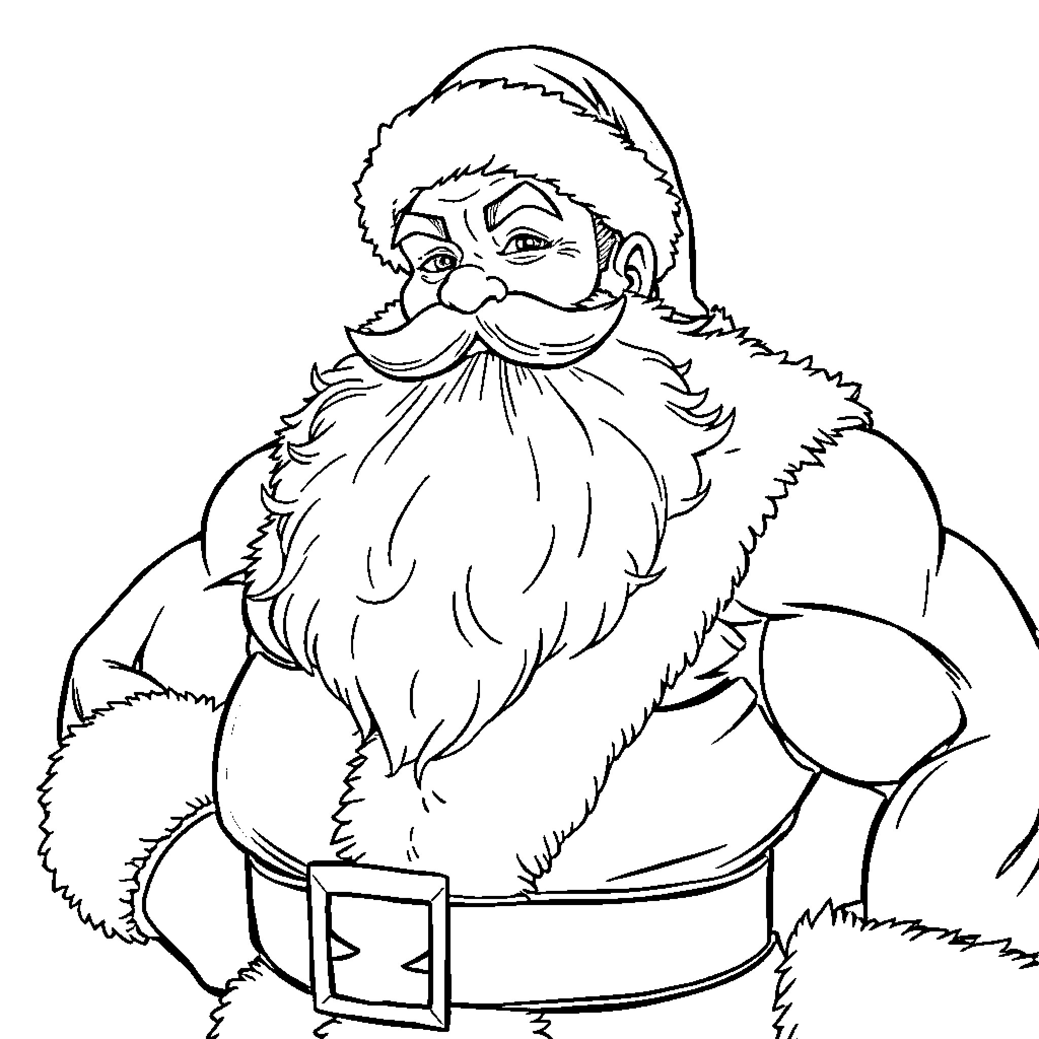 Santa Claus in Festive Attire Coloring Page (free black-and-white line drawing printable PDF for all, from beginners to advanced learners, including children, teens, adults, and seniors)
