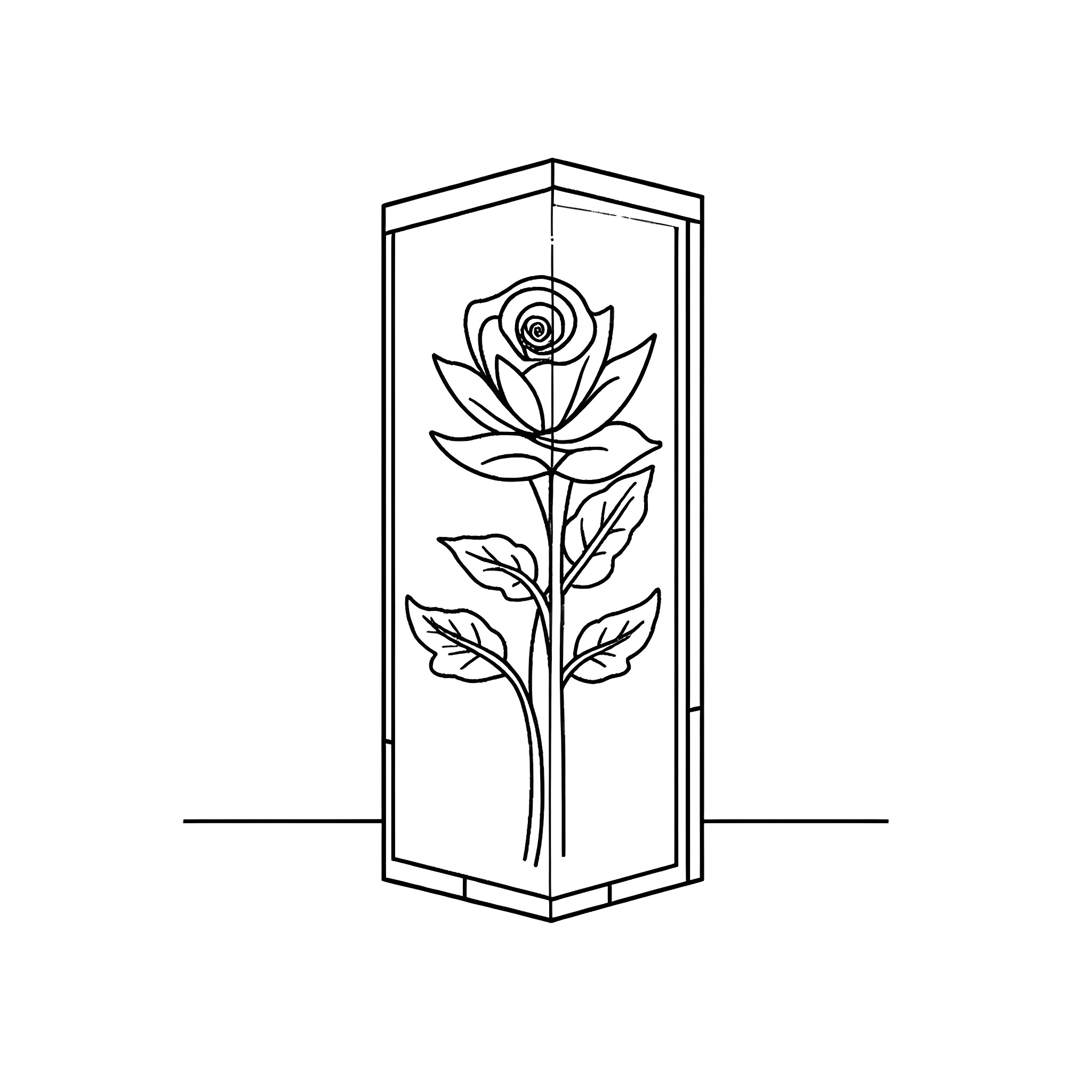 Rose in a Minimalist Floral Display Coloring Page (free black-and-white line drawing printable PDF for all, from beginners to advanced learners, including children, teens, adults, and seniors)