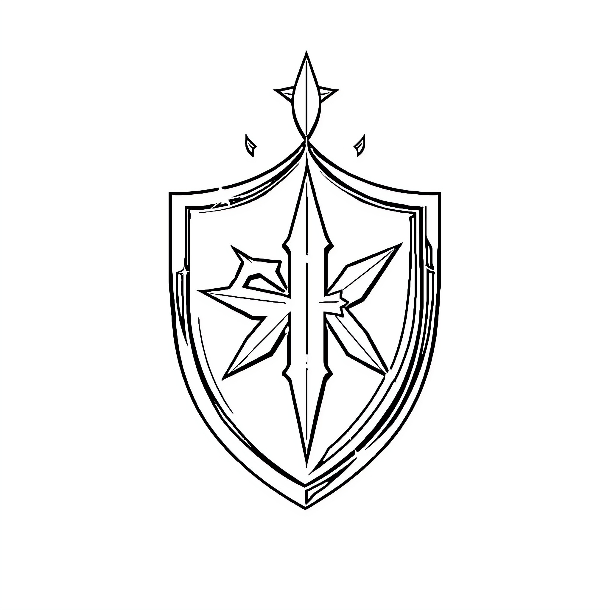 Escudo with Ornate Shield and Star Emblem Coloring Page (free black-and-white line drawing printable PDF for all, from beginners to advanced learners, including children, teens, adults, and seniors)