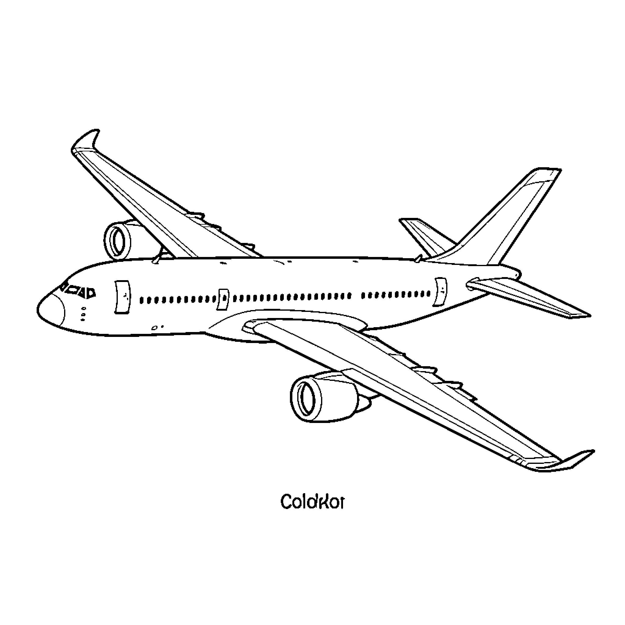 Airplane flying through the sky at high altitude Coloring Page (free black-and-white line drawing printable PDF for all, from beginners to advanced learners, including children, teens, adults, and seniors)