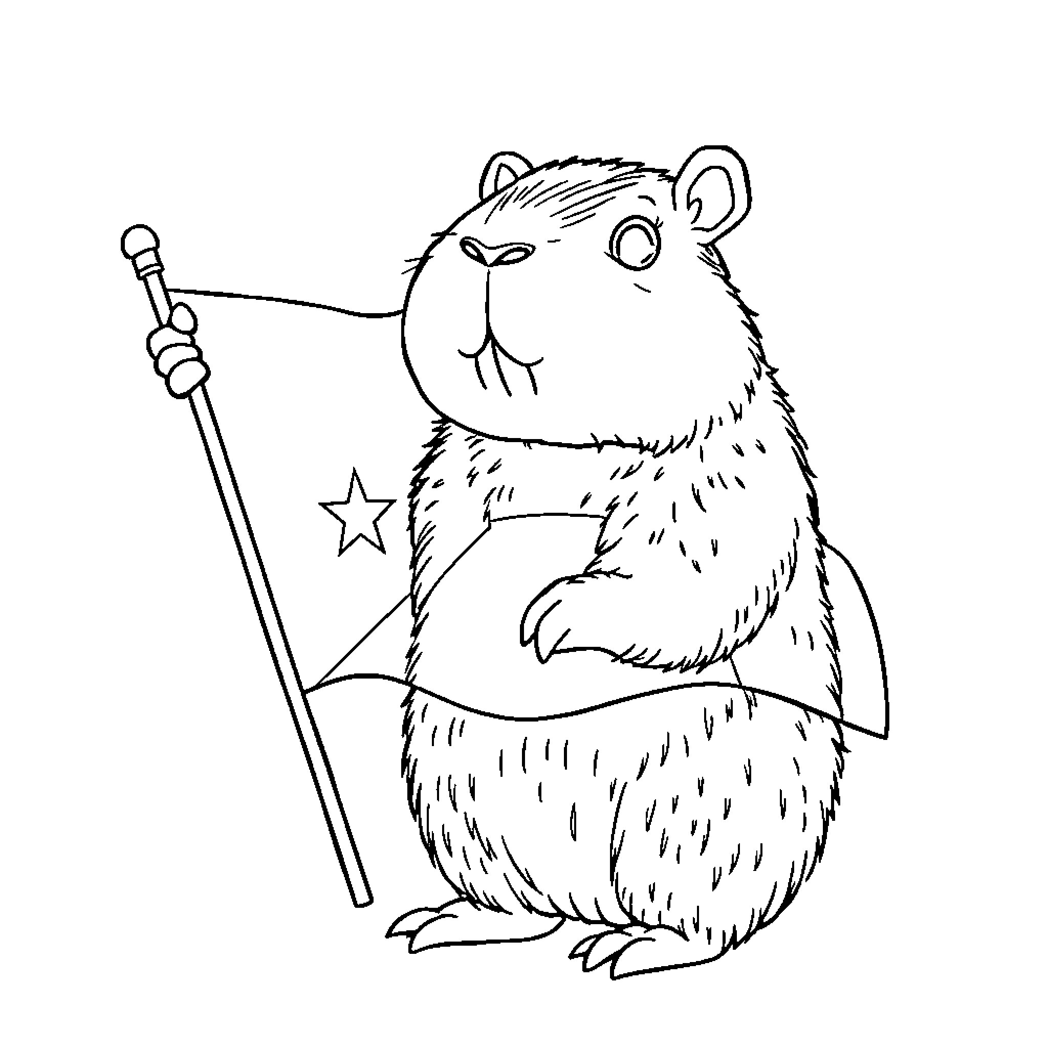 Capybara carrying a magic wand Coloring Page (free black-and-white line drawing printable PDF for all, from beginners to advanced learners, including children, teens, adults, and seniors)