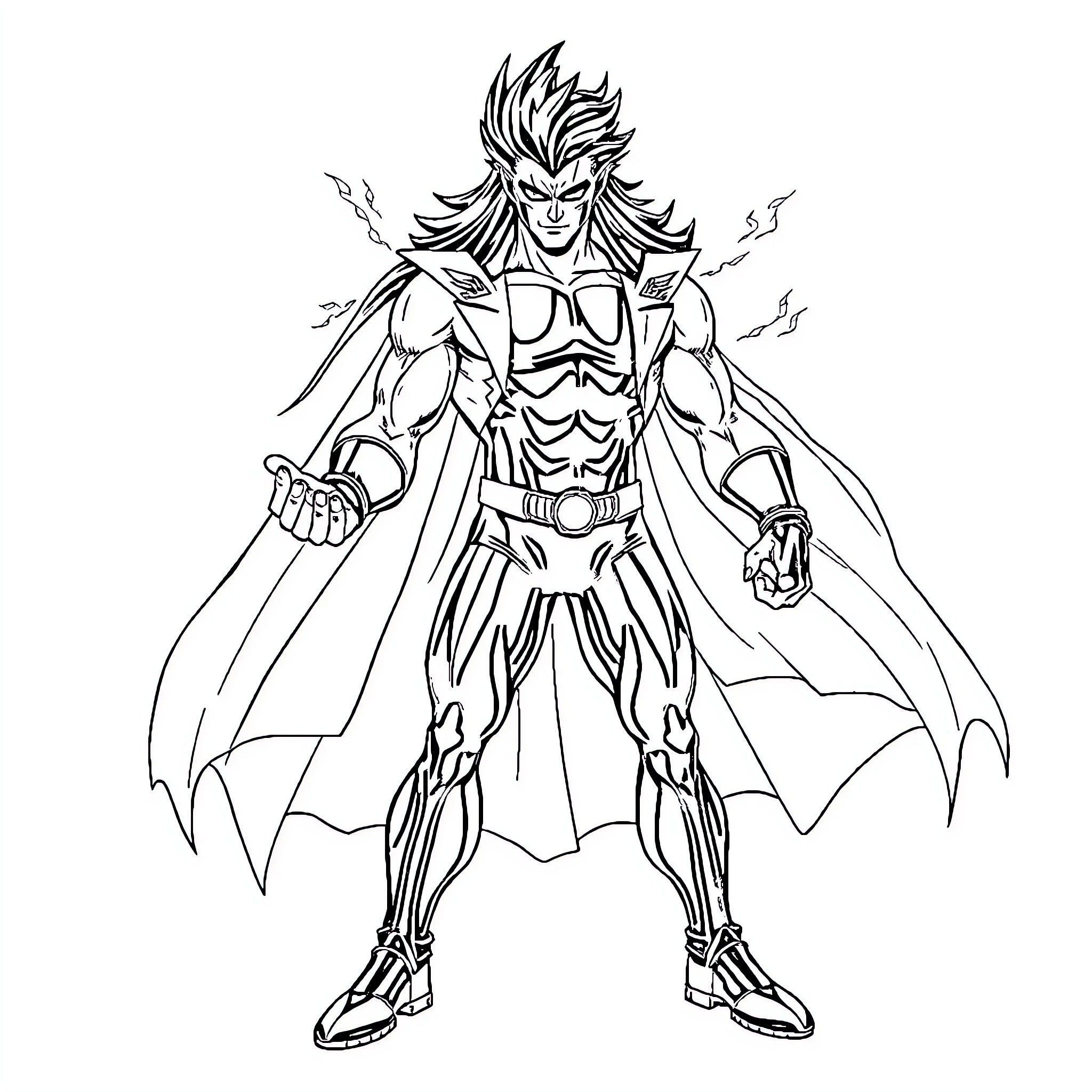 Vegueta - Powerful warrior hero in action pose Coloring Page (free black-and-white line drawing printable PDF for all, from beginners to advanced learners, including children, teens, adults, and seniors)