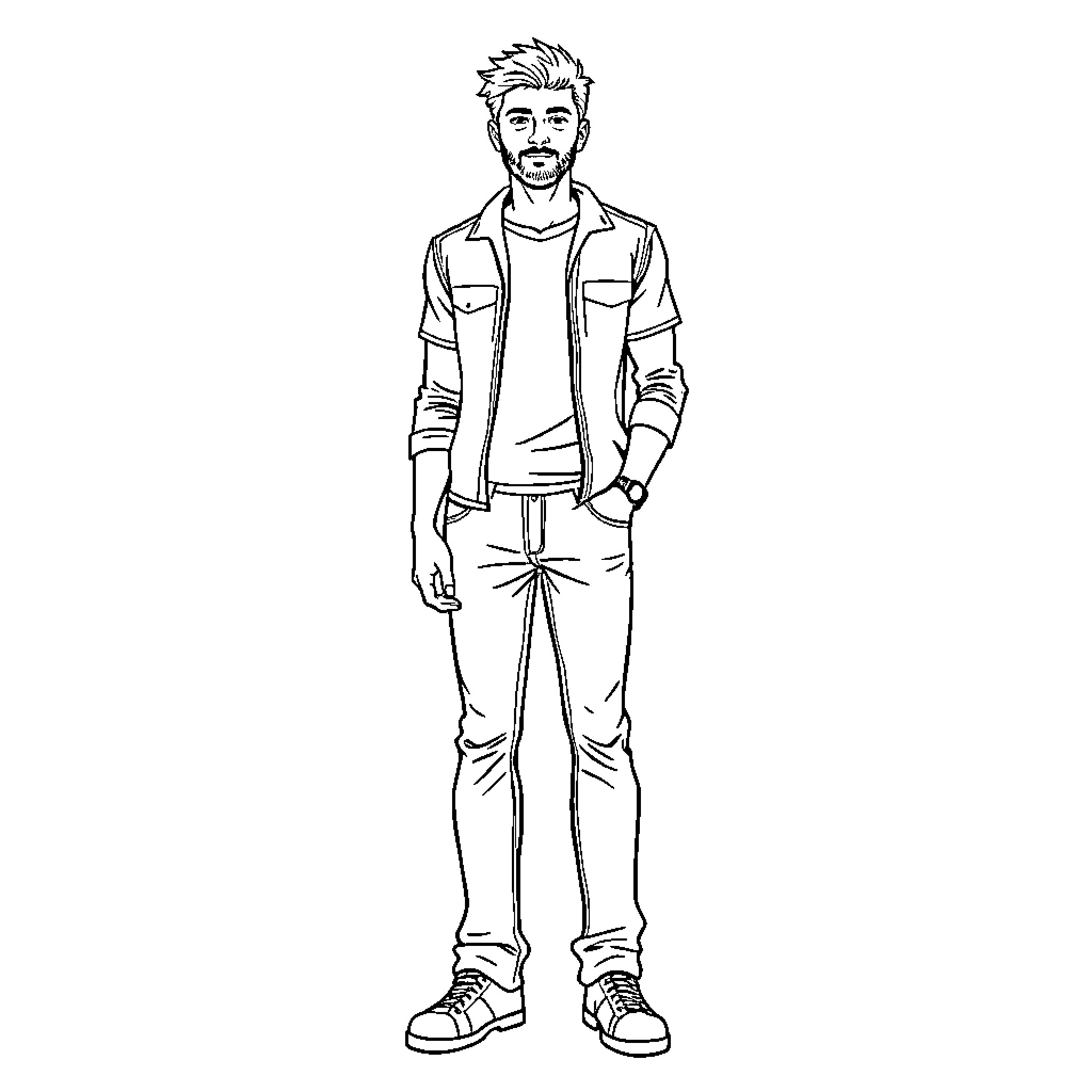 Height of casual attire and composure Coloring Page (free black-and-white line drawing printable PDF for all, from beginners to advanced learners, including children, teens, adults, and seniors)
