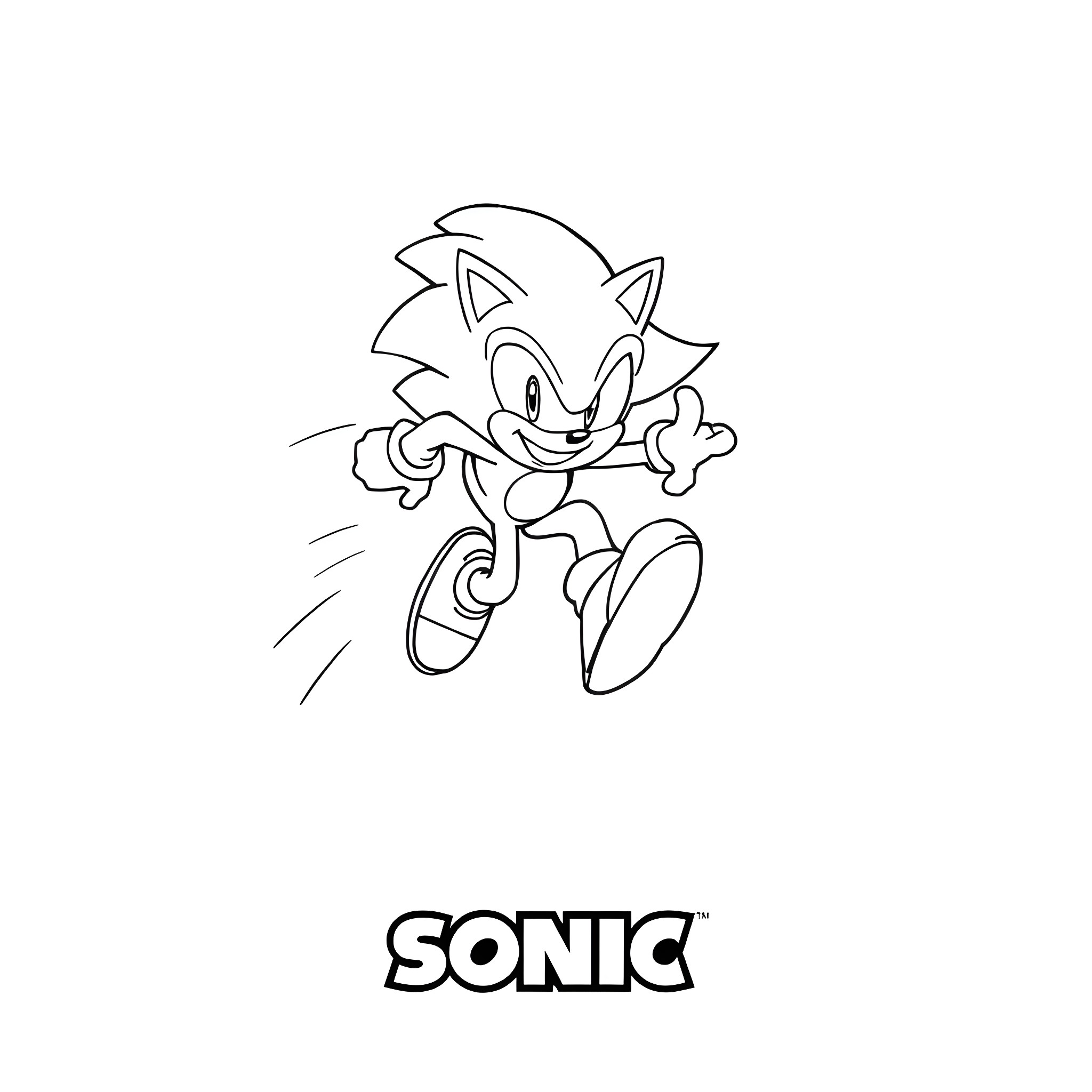 Sonic the Hedgehog running energetically Coloring Page (free black-and-white line drawing printable PDF for all, from beginners to advanced learners, including children, teens, adults, and seniors)