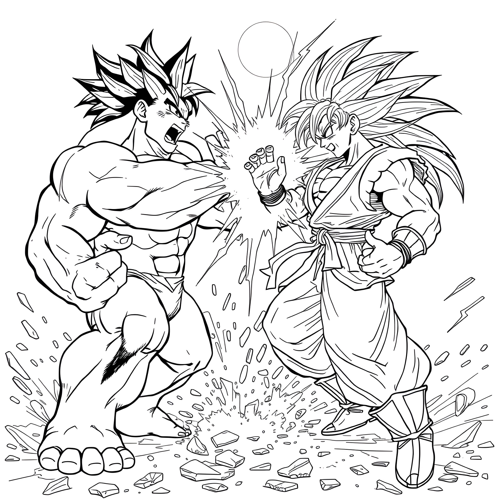 Hulk characters in fierce combat battle Coloring Page (free black-and-white line drawing printable PDF for all, from beginners to advanced learners, including children, teens, adults, and seniors)