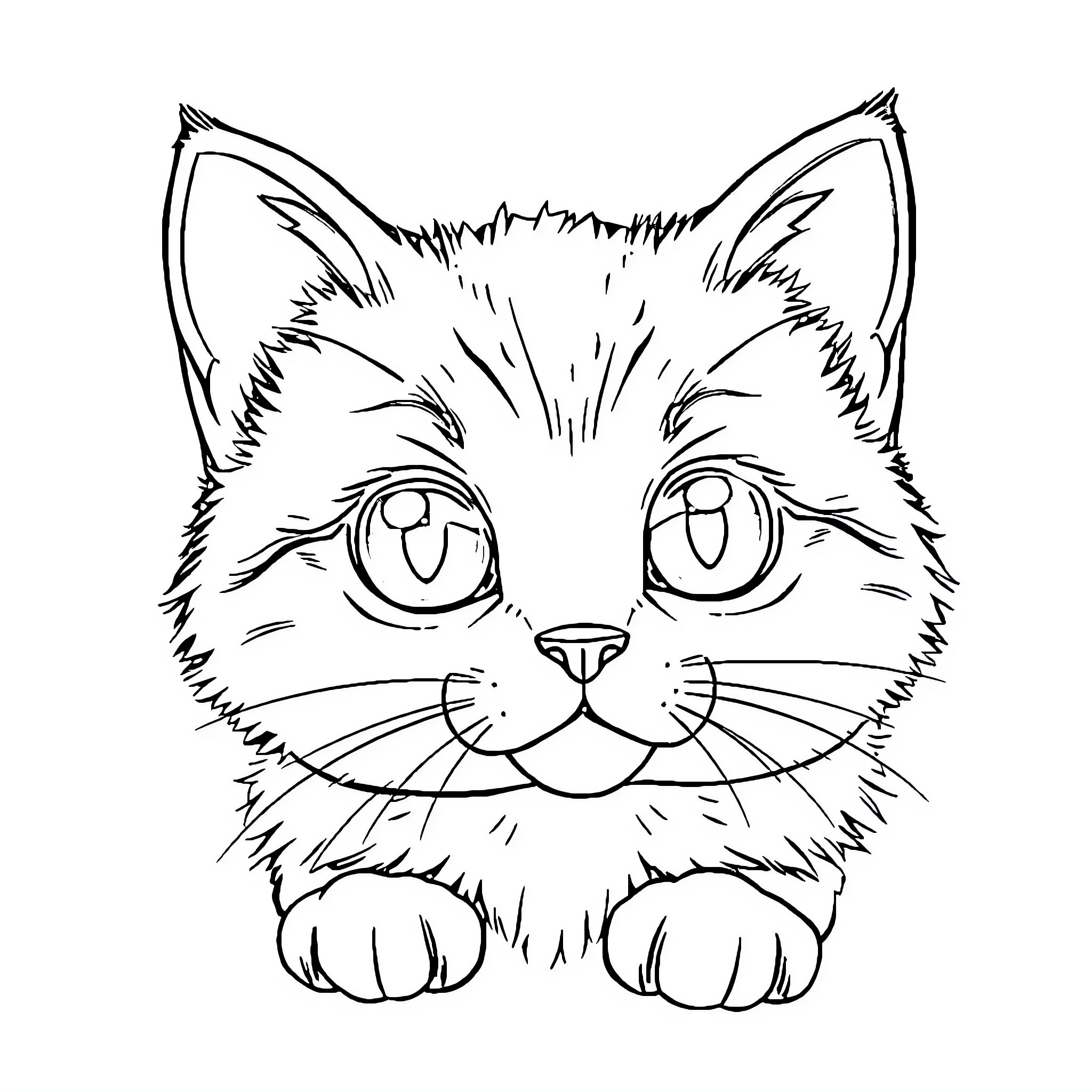 Cat with cute facial features Coloring Page (free black-and-white line drawing printable PDF for all, from beginners to advanced learners, including children, teens, adults, and seniors)