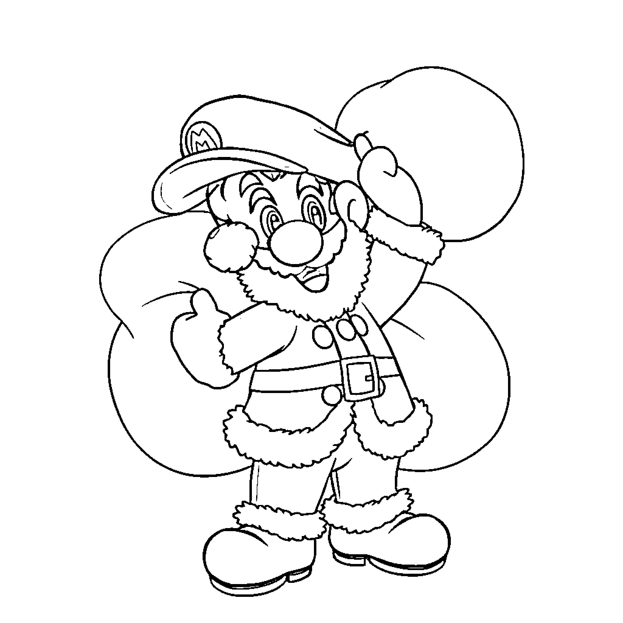 Mario's Holiday Adventure Coloring Page (free black-and-white line drawing printable PDF for all, from beginners to advanced learners, including children, teens, adults, and seniors)