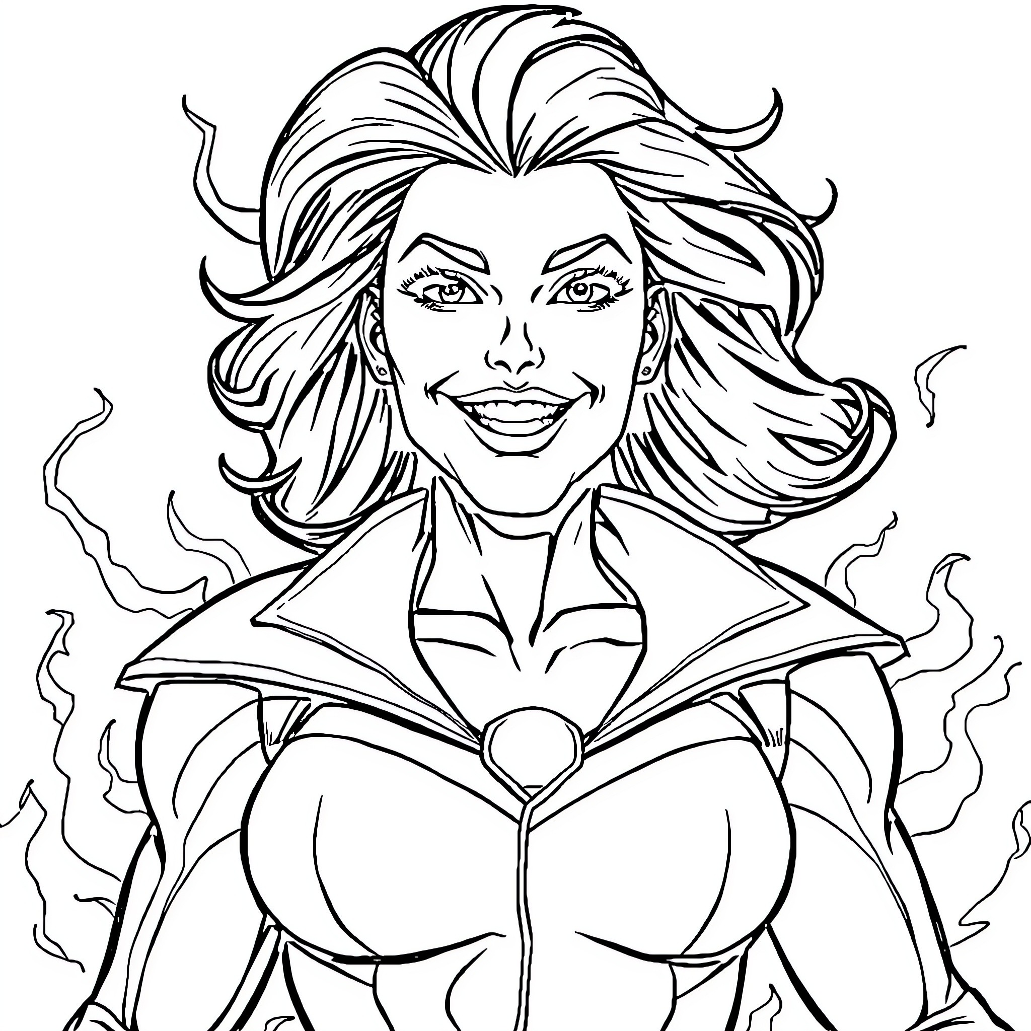Sue Storm's Heroic Transformation Coloring Page (free black-and-white line drawing printable PDF for all, from beginners to advanced learners, including children, teens, adults, and seniors)