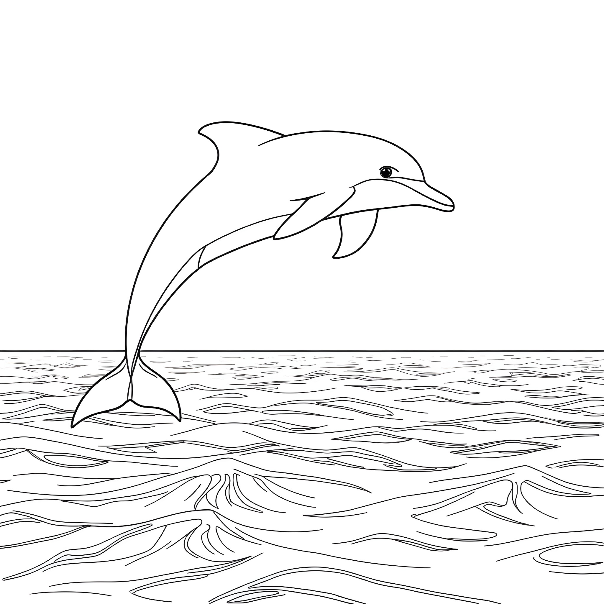 Dolphin leaping out of the ocean Coloring Page (free black-and-white line drawing printable PDF for all, from beginners to advanced learners, including children, teens, adults, and seniors)