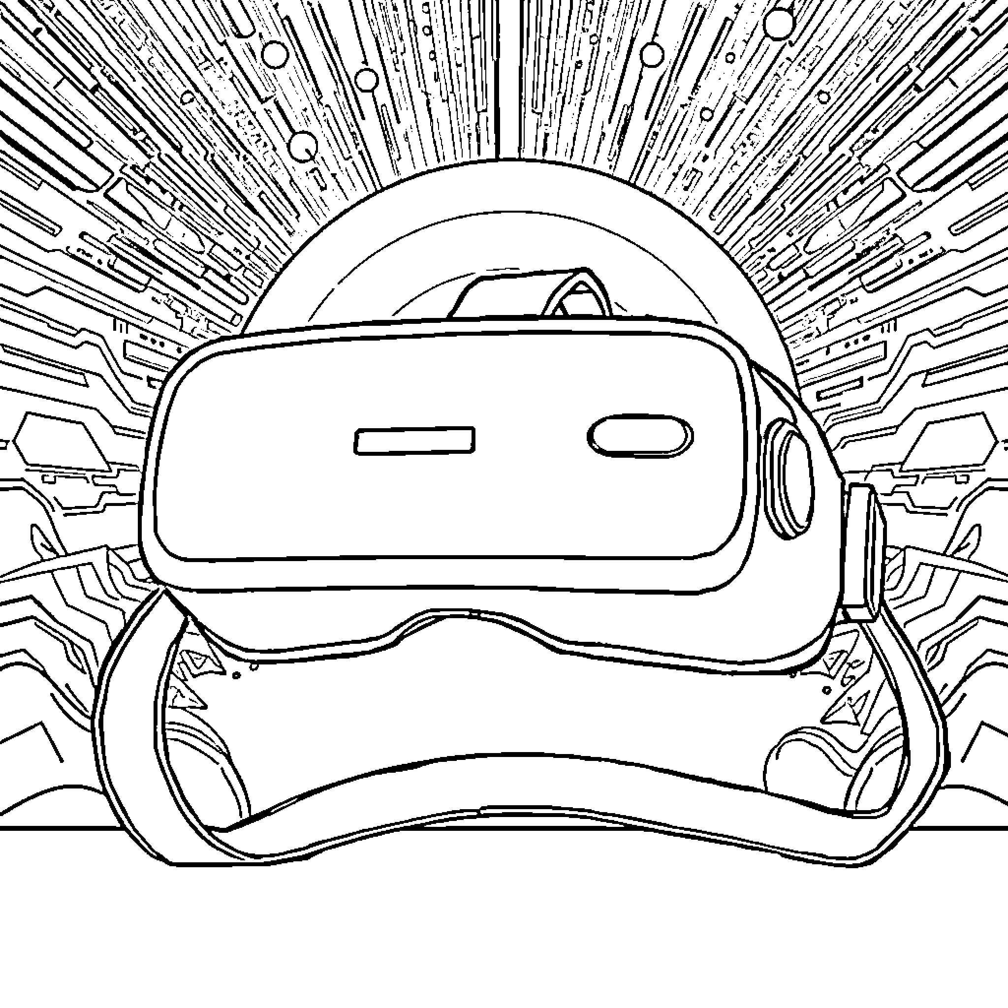 VR Headset Immersive Experience Coloring Page (free black-and-white line drawing printable PDF for all, from beginners to advanced learners, including children, teens, adults, and seniors)