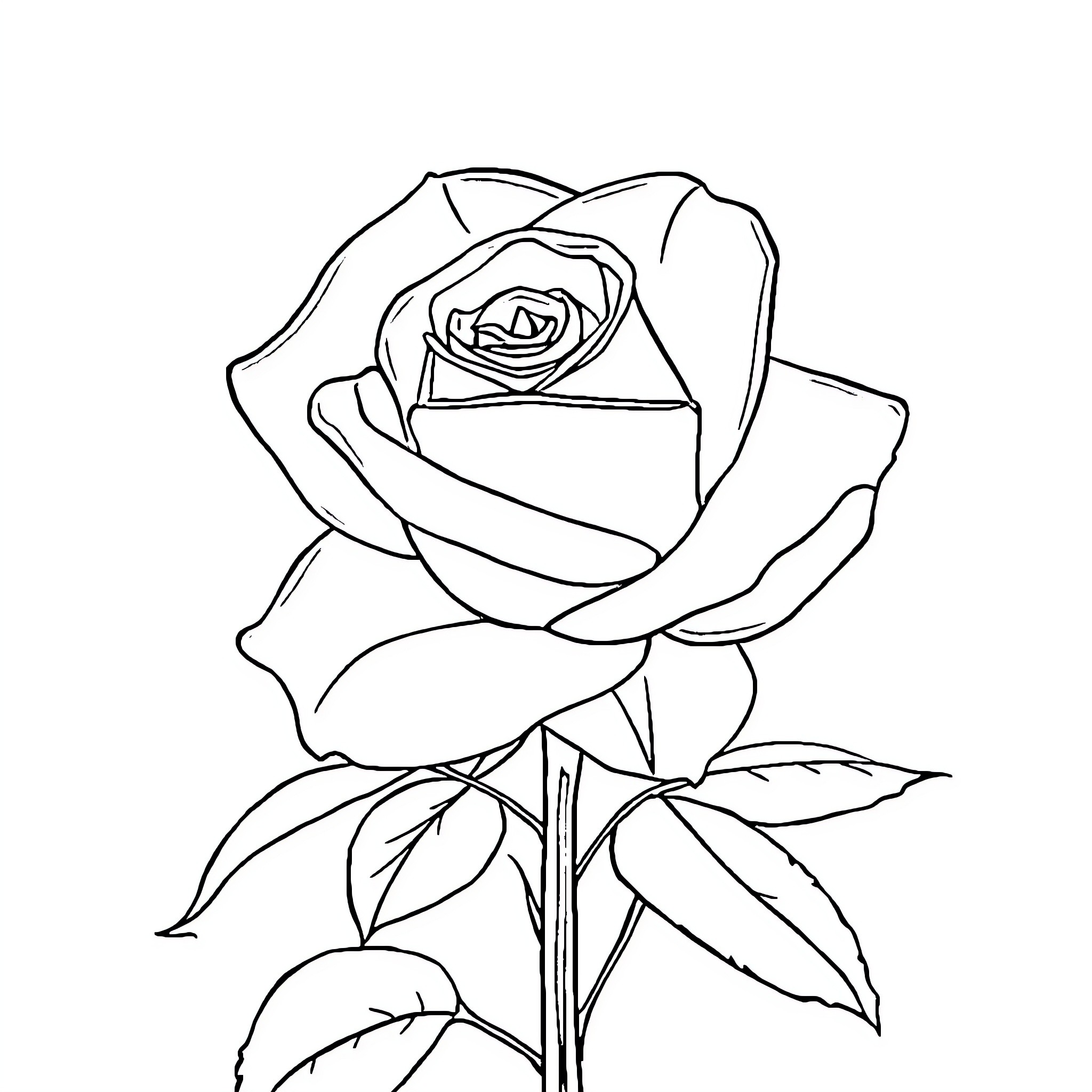 Rose in Elegant Silhouette Coloring Page (free black-and-white line drawing printable PDF for all, from beginners to advanced learners, including children, teens, adults, and seniors)