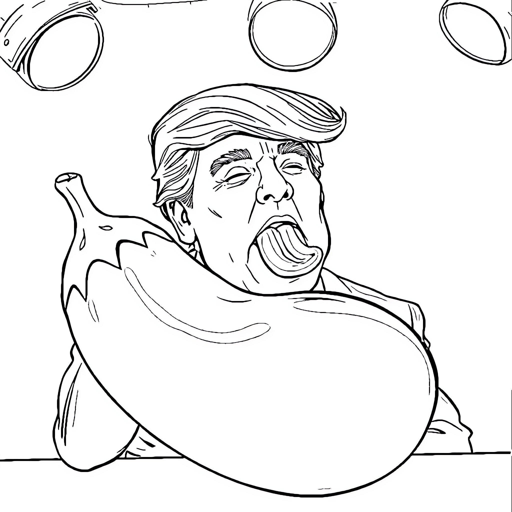 Trump Gesturing Angrily in Caricature Style Coloring Page (free black-and-white line drawing printable PDF for all, from beginners to advanced learners, including children, teens, adults, and seniors)