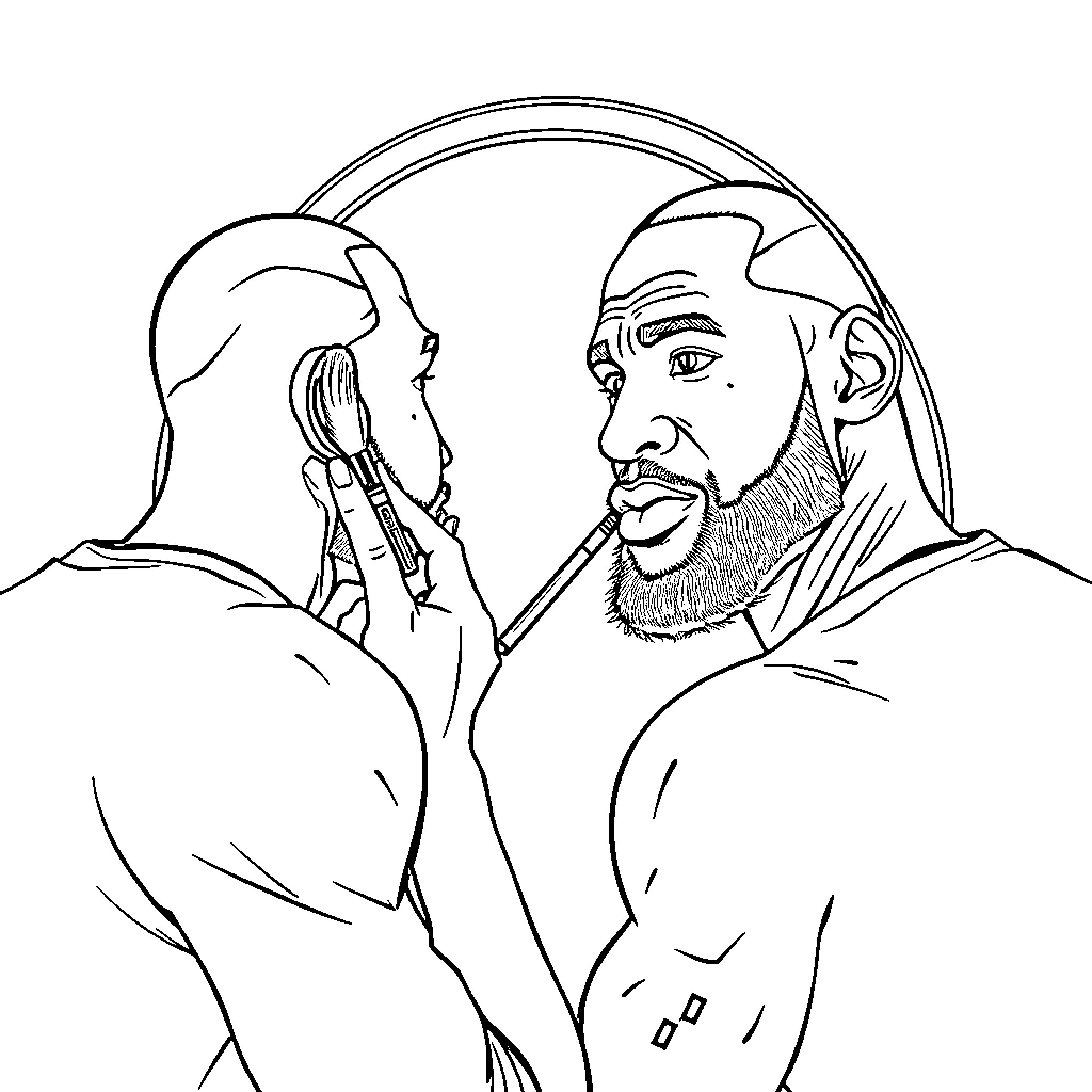 LeBron in animated confrontation with another figure Coloring Page (free black-and-white line drawing printable PDF for all, from beginners to advanced learners, including children, teens, adults, and seniors)