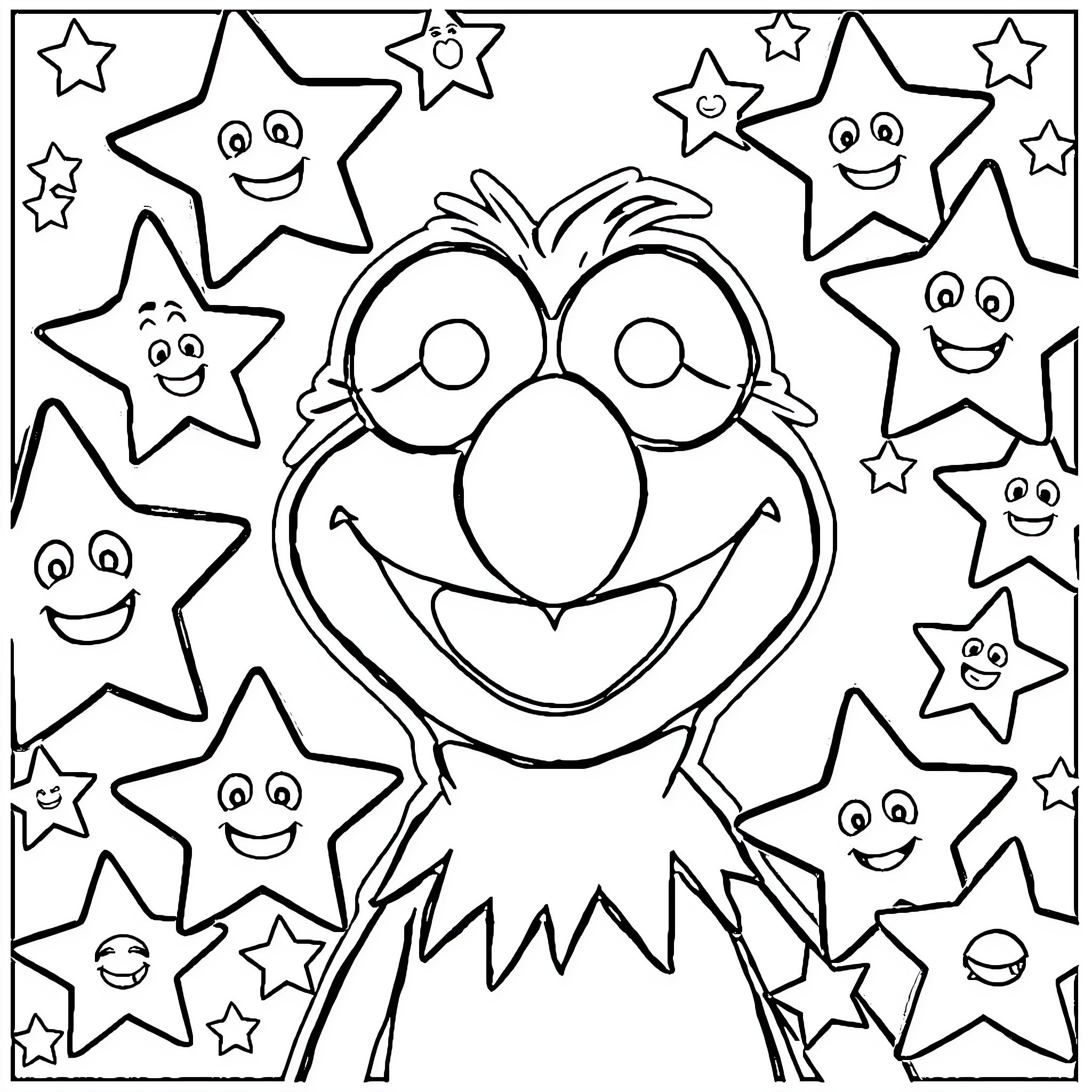 Gonzo's Starry Celebration Coloring Page (free black-and-white line drawing printable PDF for all, from beginners to advanced learners, including children, teens, adults, and seniors)