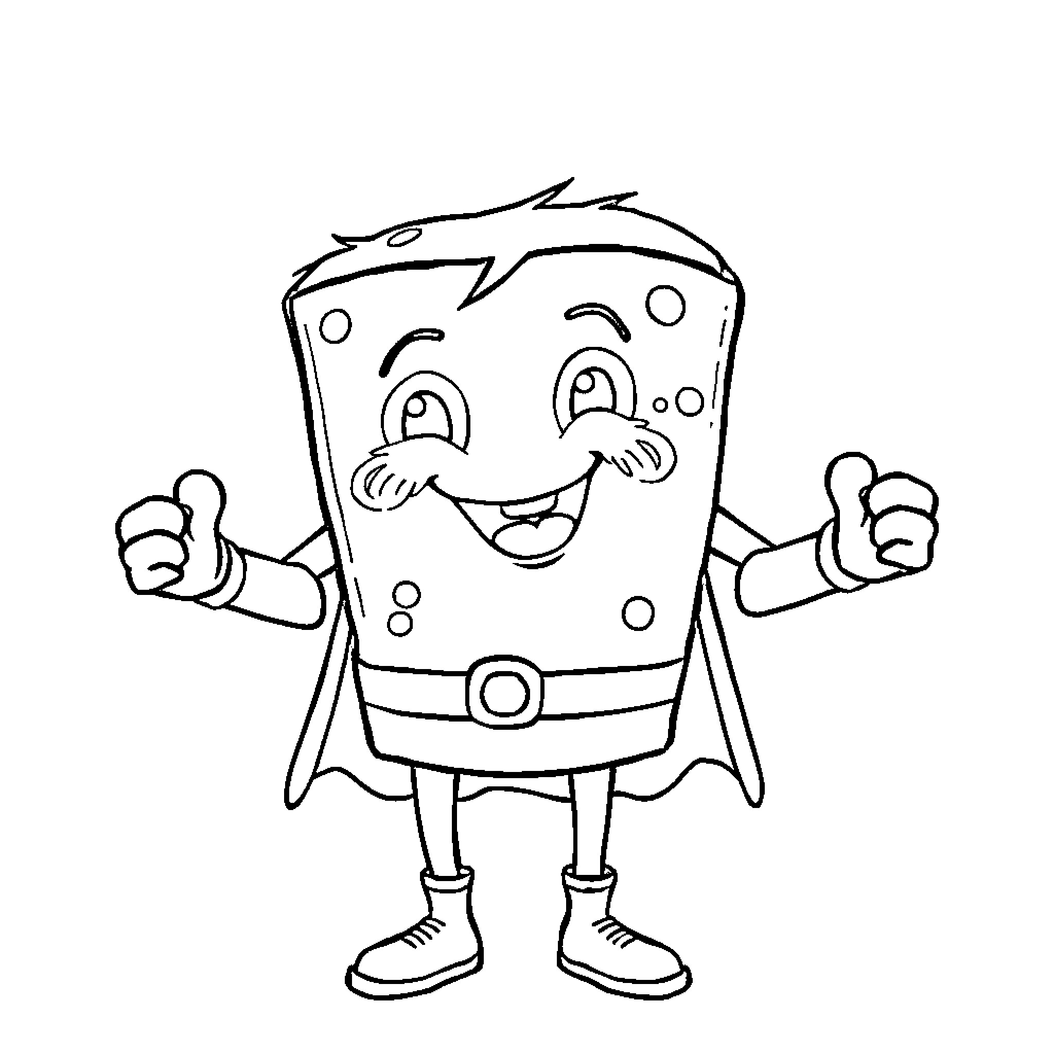 Superhero sponge character with enthusiastic expression Coloring Page (free black-and-white line drawing printable PDF for all, from beginners to advanced learners, including children, teens, adults, and seniors)