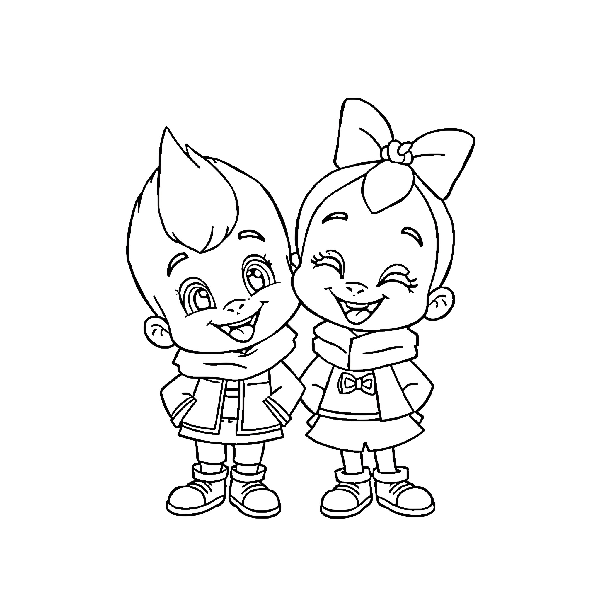 Sprunki friends having fun together Coloring Page (free black-and-white line drawing printable PDF for all, from beginners to advanced learners, including children, teens, adults, and seniors)