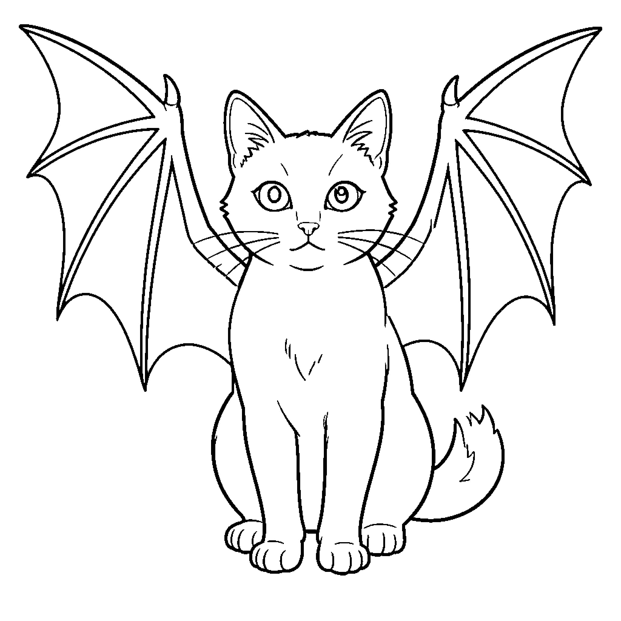 Gata with Bat-like Wings Coloring Page (free black-and-white line drawing printable PDF for all, from beginners to advanced learners, including children, teens, adults, and seniors)