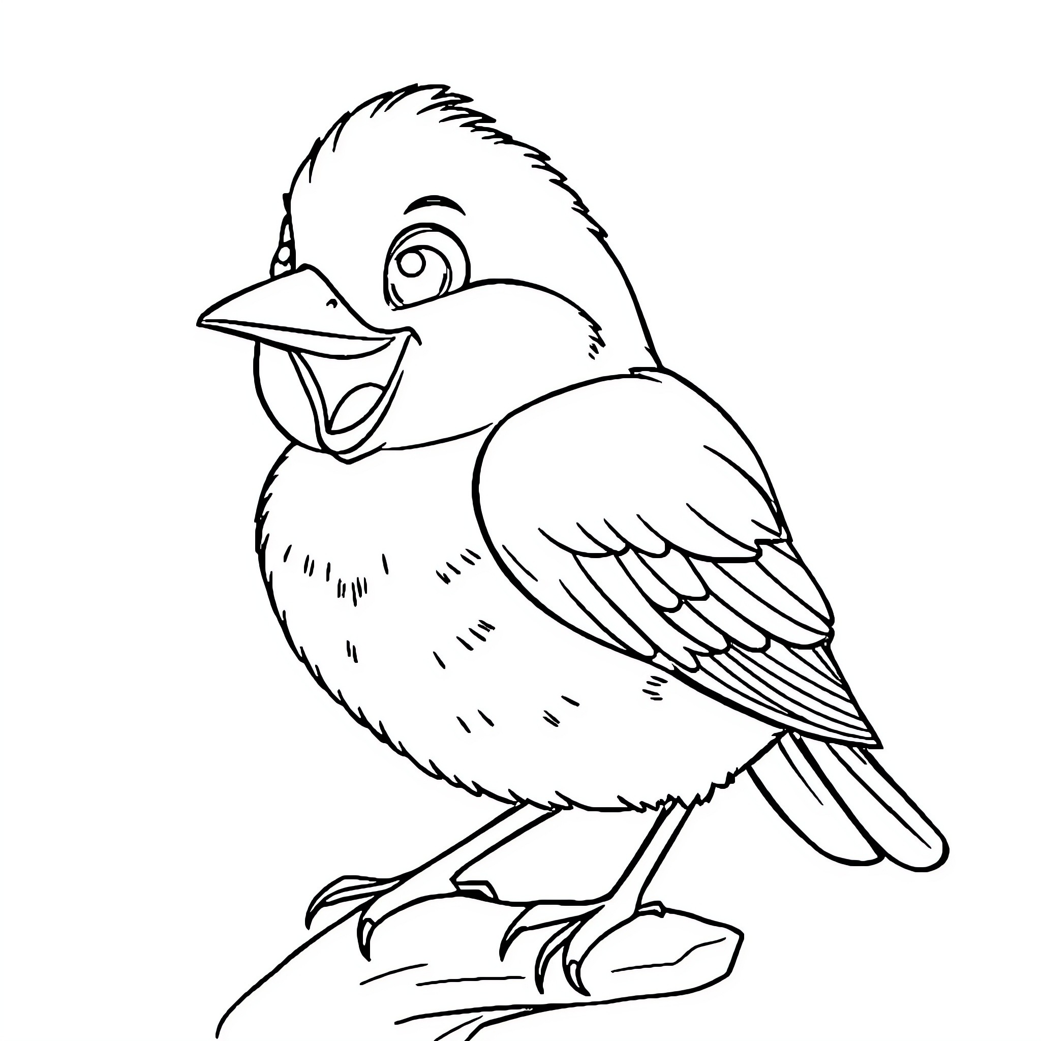 Sparrow with Animated Expression and Posture Coloring Page (free black-and-white line drawing printable PDF for all, from beginners to advanced learners, including children, teens, adults, and seniors)