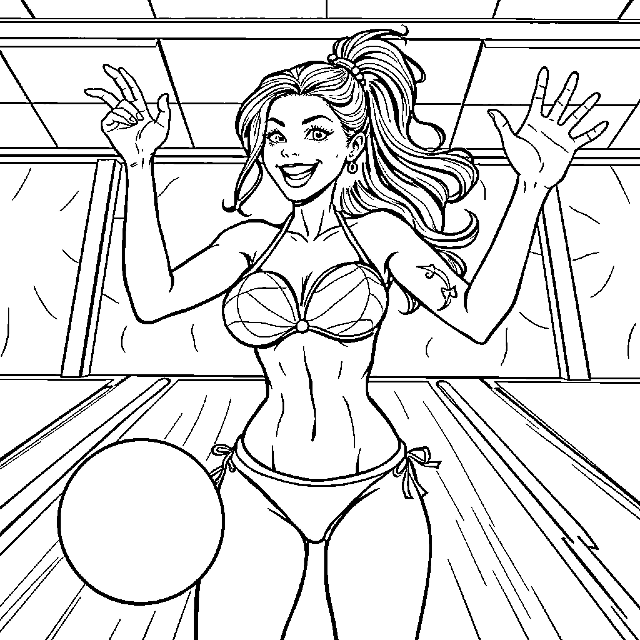 Woman dancing confidently on stage Coloring Page (free black-and-white line drawing printable PDF for all, from beginners to advanced learners, including children, teens, adults, and seniors)