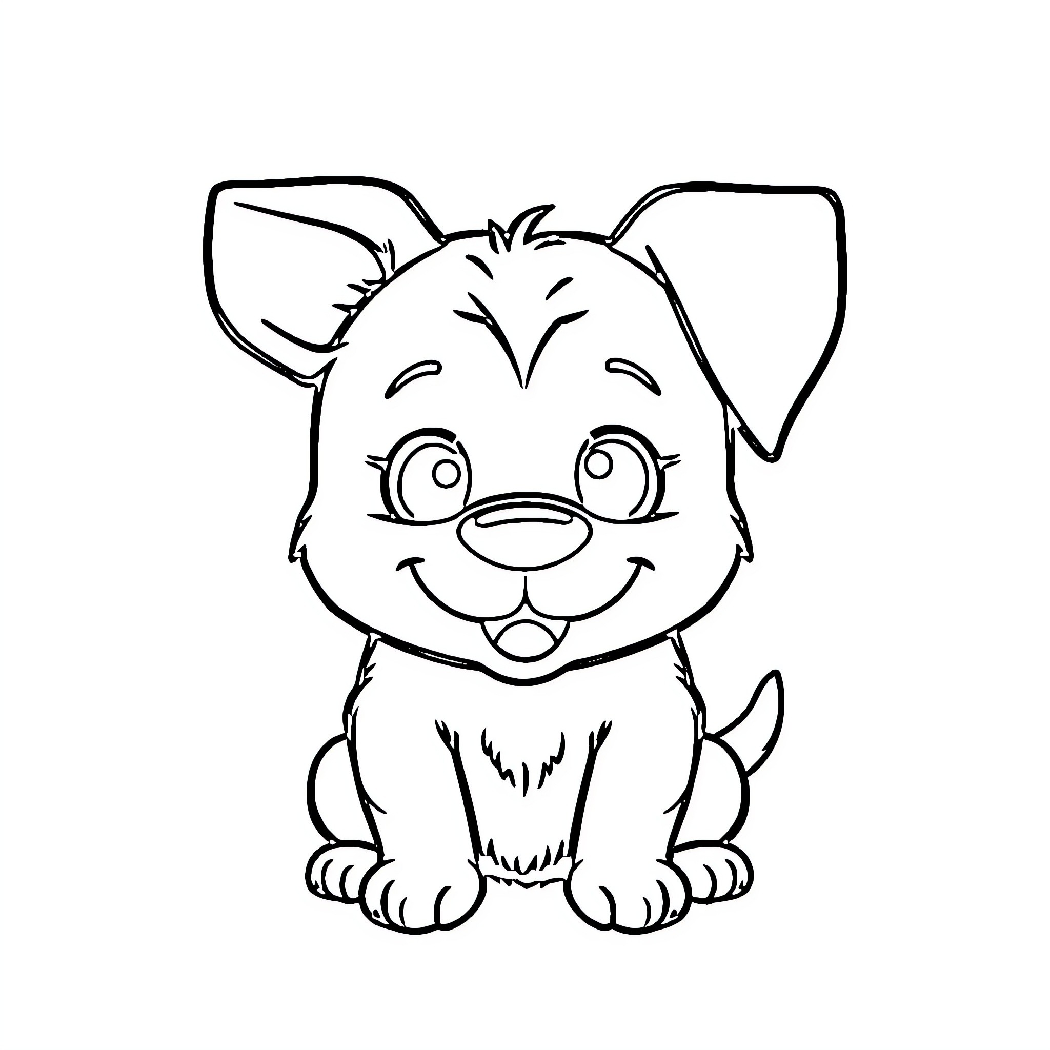 Doodle of a cheerful puppy Coloring Page (free black-and-white line drawing printable PDF for all, from beginners to advanced learners, including children, teens, adults, and seniors)