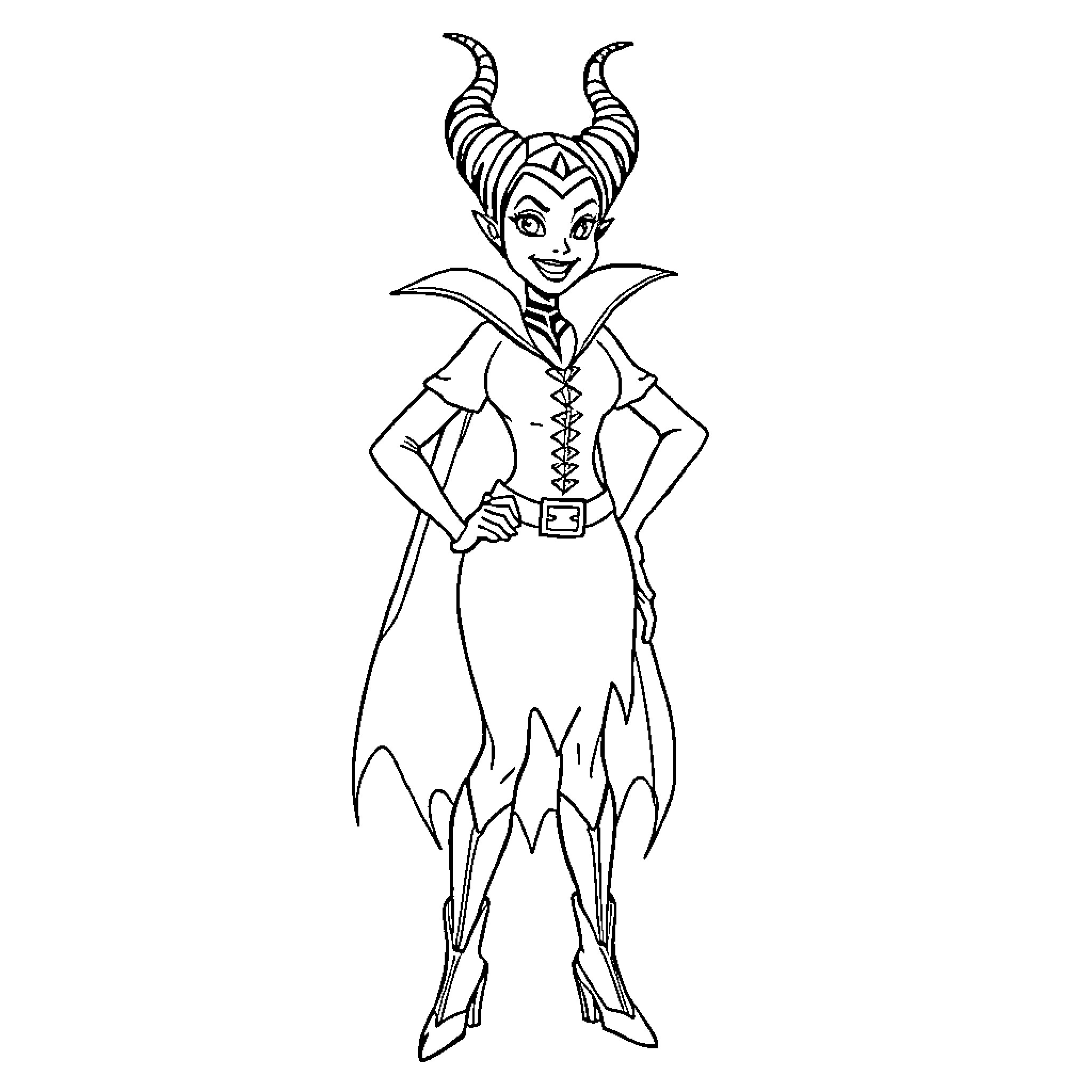 Maleficent's Signature Villainous Pose Coloring Page (free black-and-white line drawing printable PDF for all, from beginners to advanced learners, including children, teens, adults, and seniors)