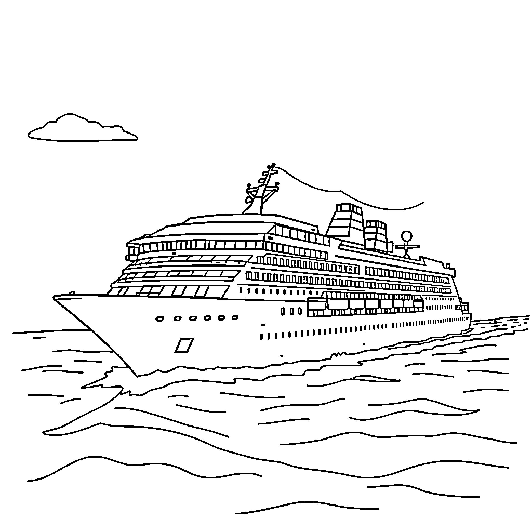 Cruiser sailing gracefully across the open waters Coloring Page (free black-and-white line drawing printable PDF for all, from beginners to advanced learners, including children, teens, adults, and seniors)