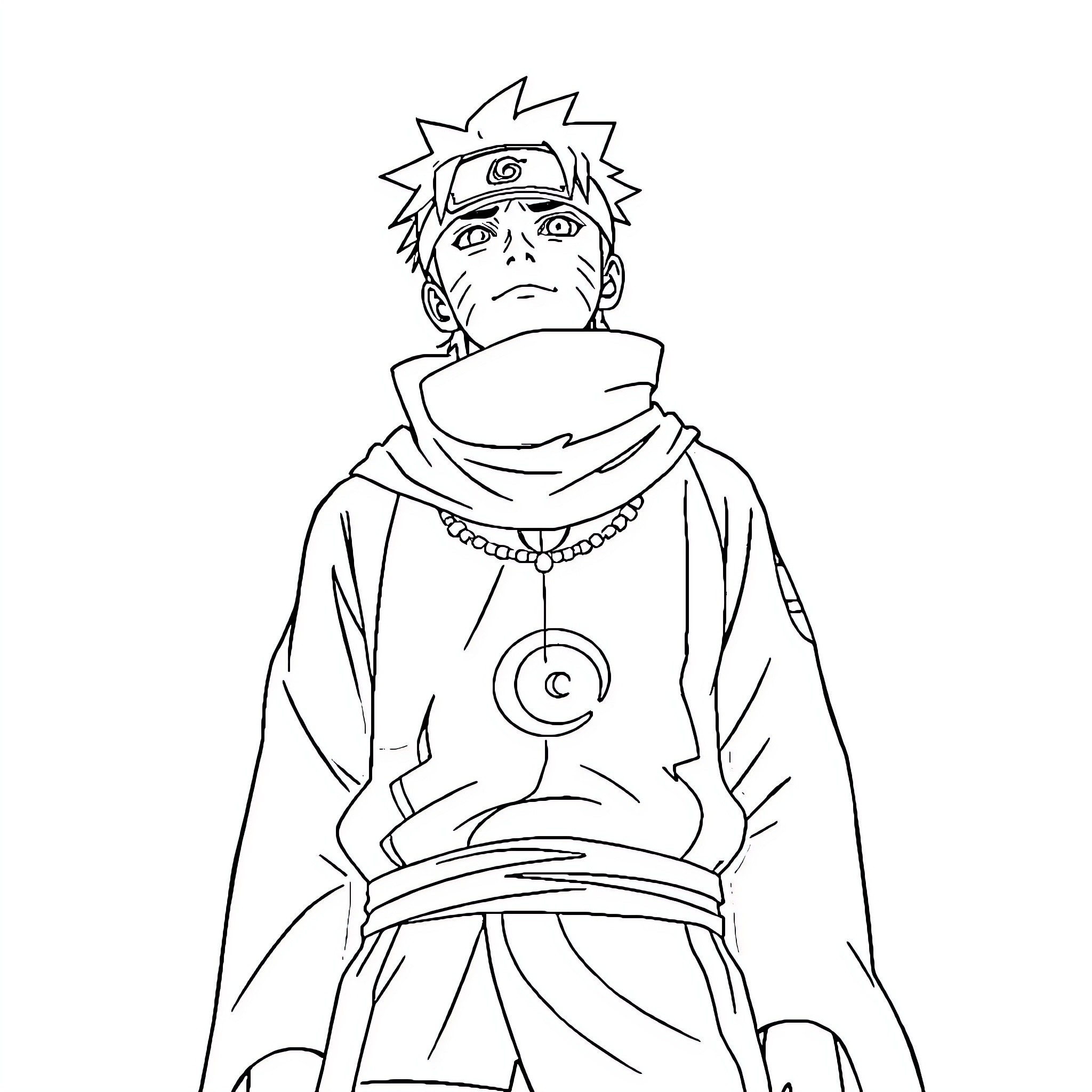 Naruto protagonist in ninja outfit Coloring Page (free black-and-white line drawing printable PDF for all, from beginners to advanced learners, including children, teens, adults, and seniors)
