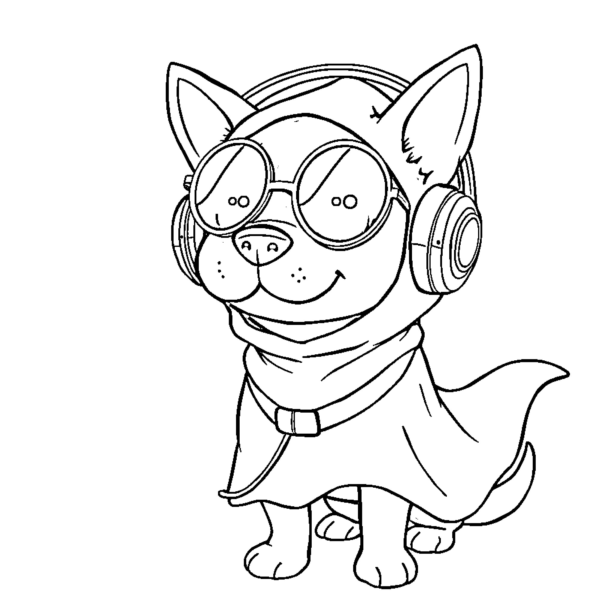 Bluey listening to music with big headphones Coloring Page (free black-and-white line drawing printable PDF for all, from beginners to advanced learners, including children, teens, adults, and seniors)