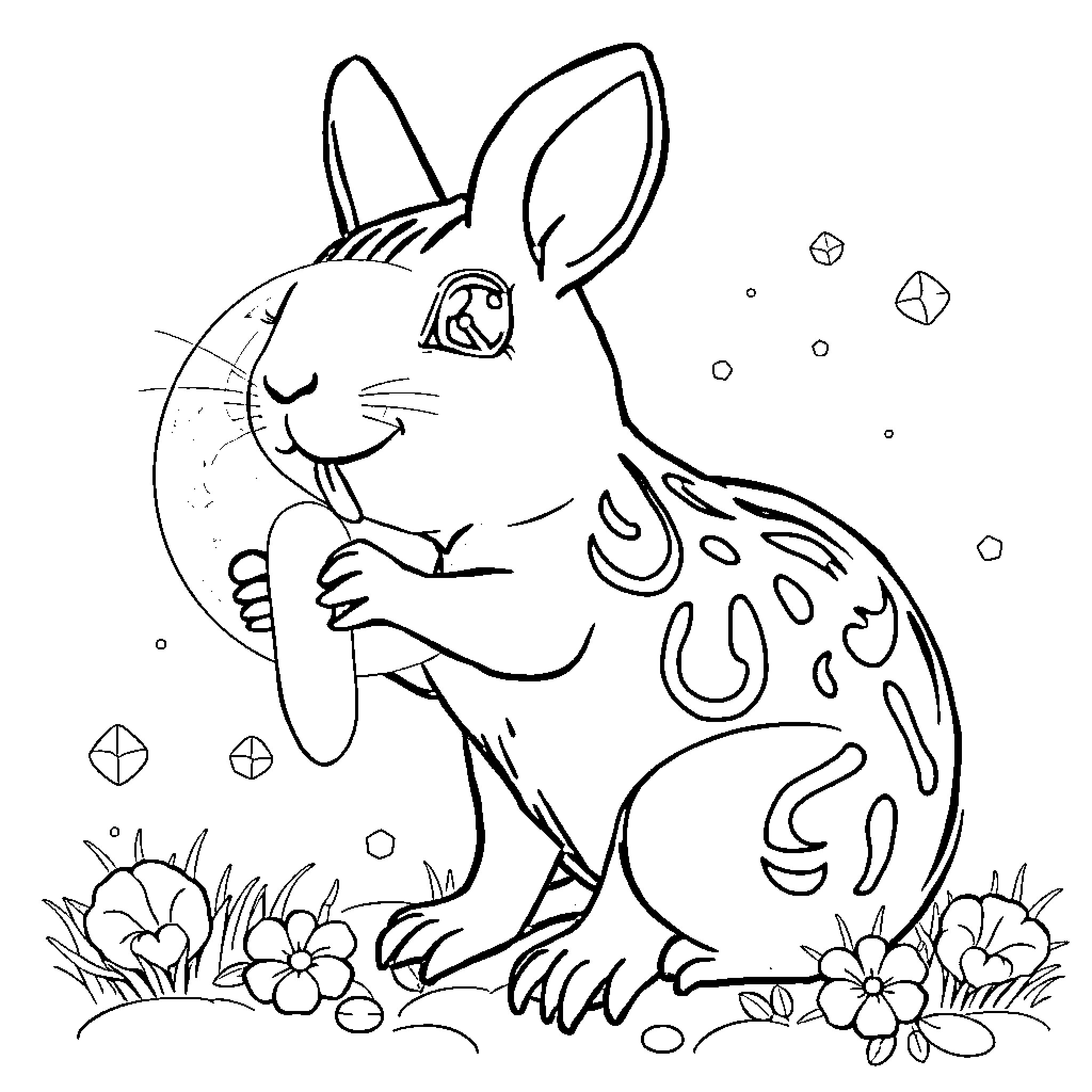 Pig enjoying nature in a floral field Coloring Page (free black-and-white line drawing printable PDF for all, from beginners to advanced learners, including children, teens, adults, and seniors)
